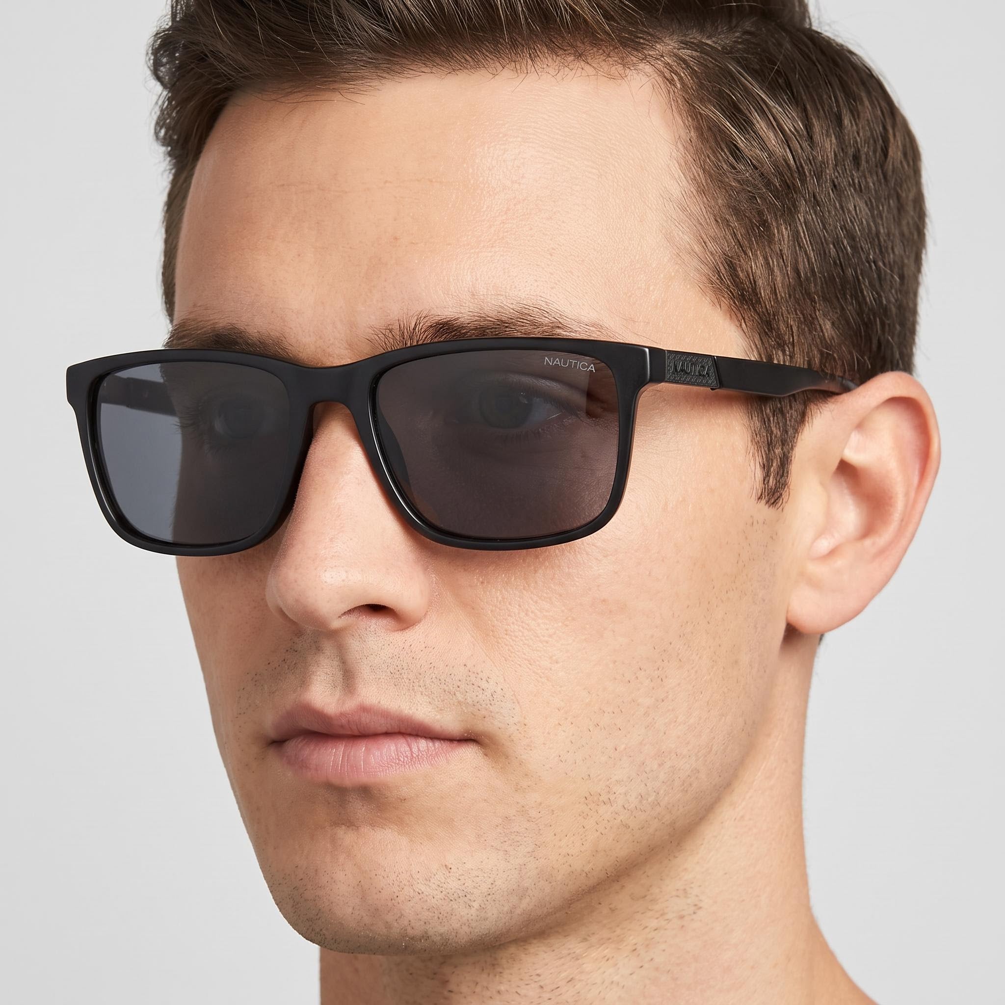Nautica Casual Men's Sunglasses, Black White Plastic Frame, Acetate Lens, UV Protection, 56mm, Photo 5