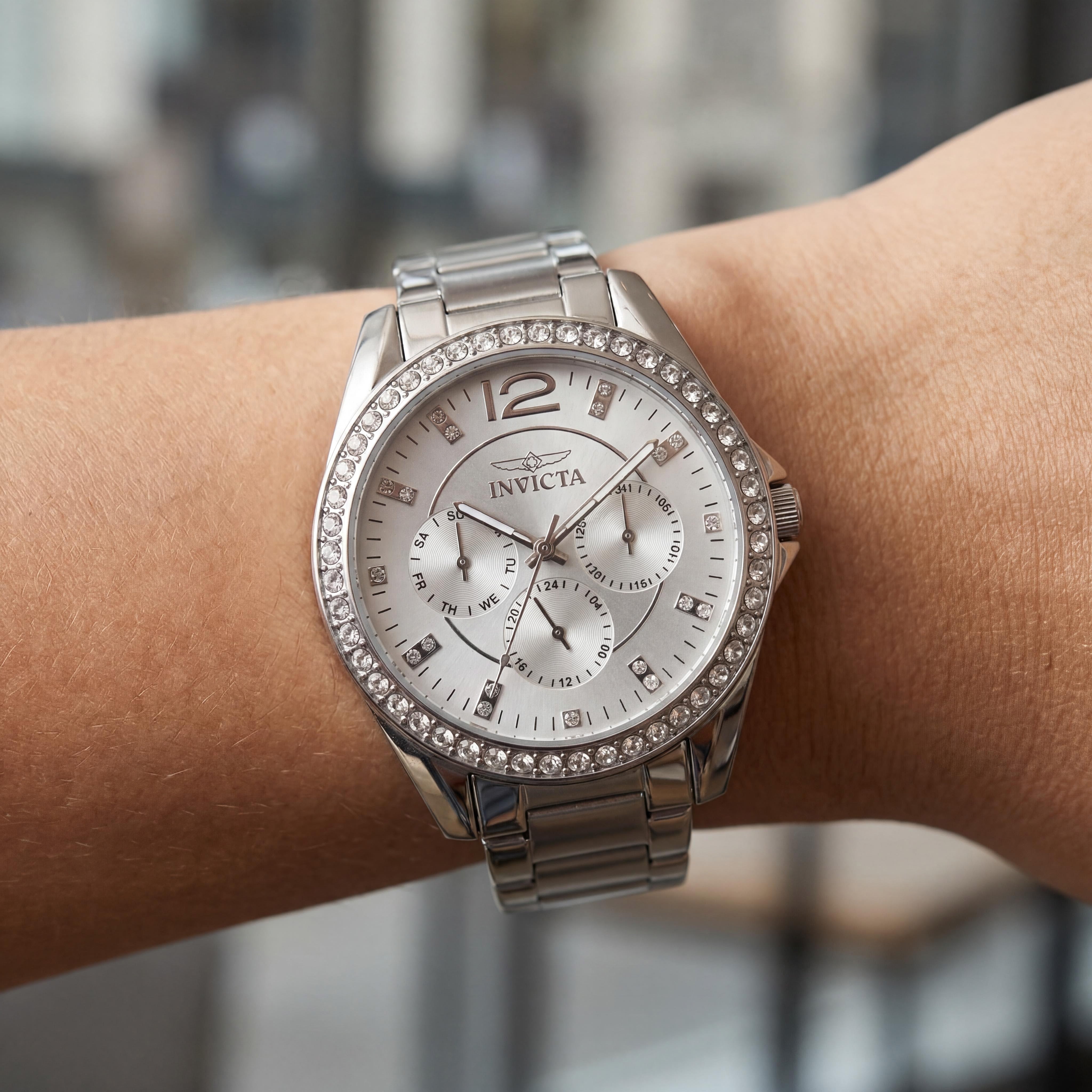 Invicta Angel 50108 Women's 38mm Silver Dial Stainless Steel Quartz Chronograph Bracelet Watch, Photo 4