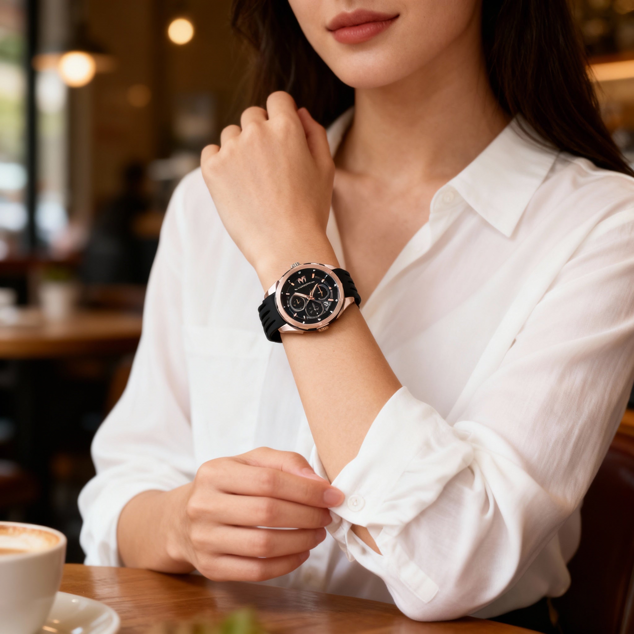 TechnoMarine TM-318102 Ocean Unisex Chronograph Watch, Black & Rose Gold Tone, Silicone Band, 43mm, Photo 3