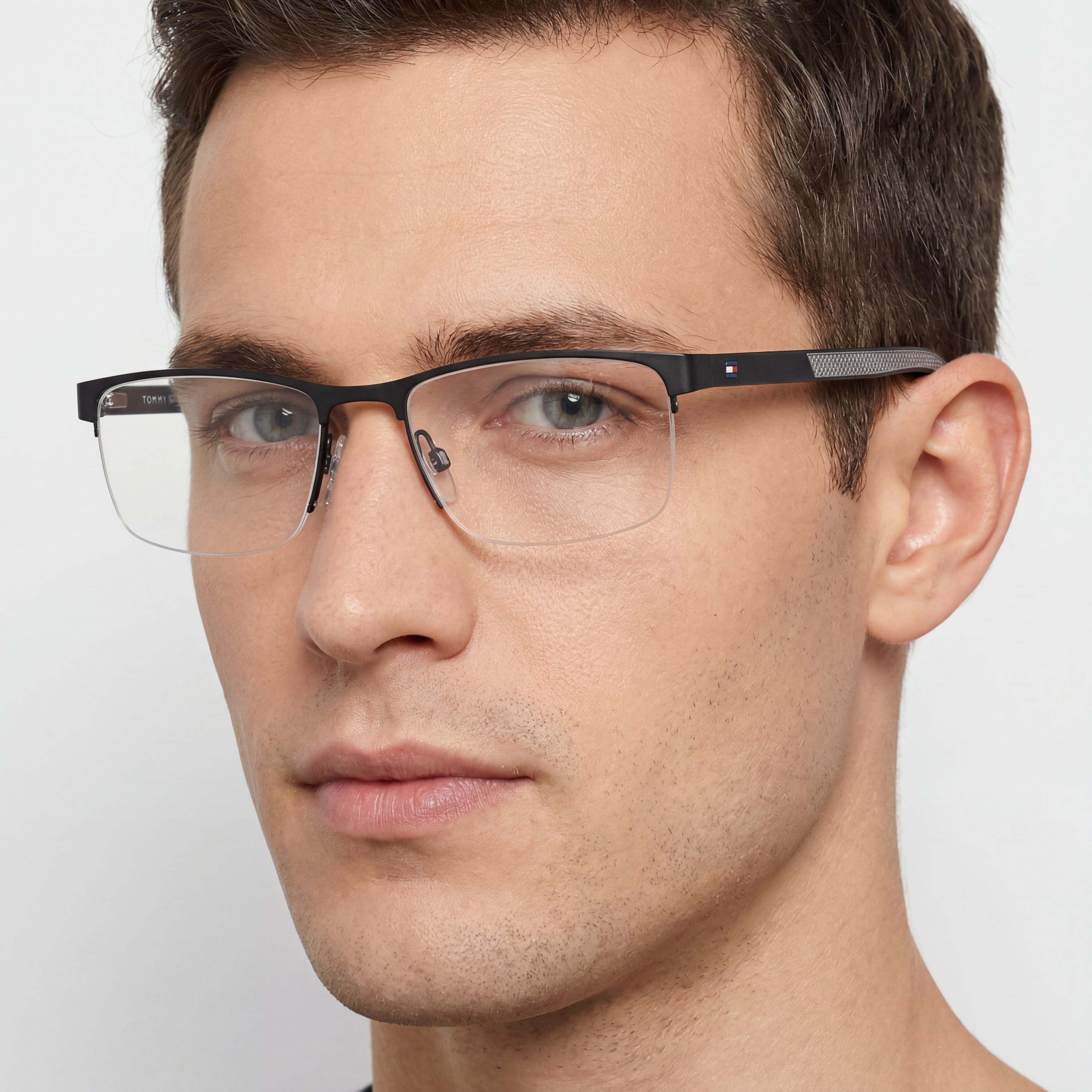 Tommy Hilfiger Gafas Clásicas Rectangulares Semi-Al Aire de Acero Aleado Negro Mate, Lente de 55 mm, Sin Género, Photo 5