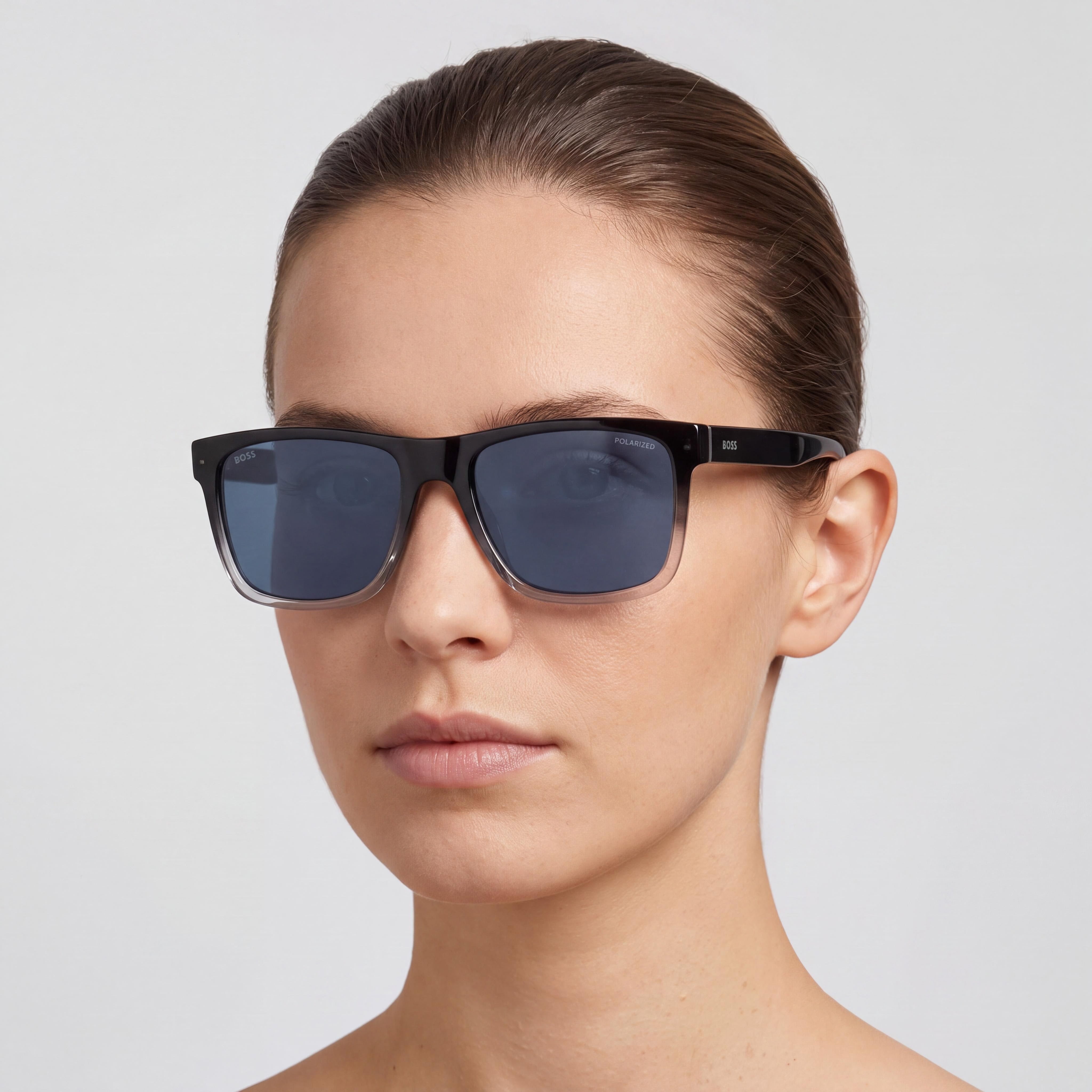 Gafas de sol rectangulares de acetato HUGO BOSS BLACK para mujer, protección UV, gris azul sombreado negro, 59mm, Photo 5