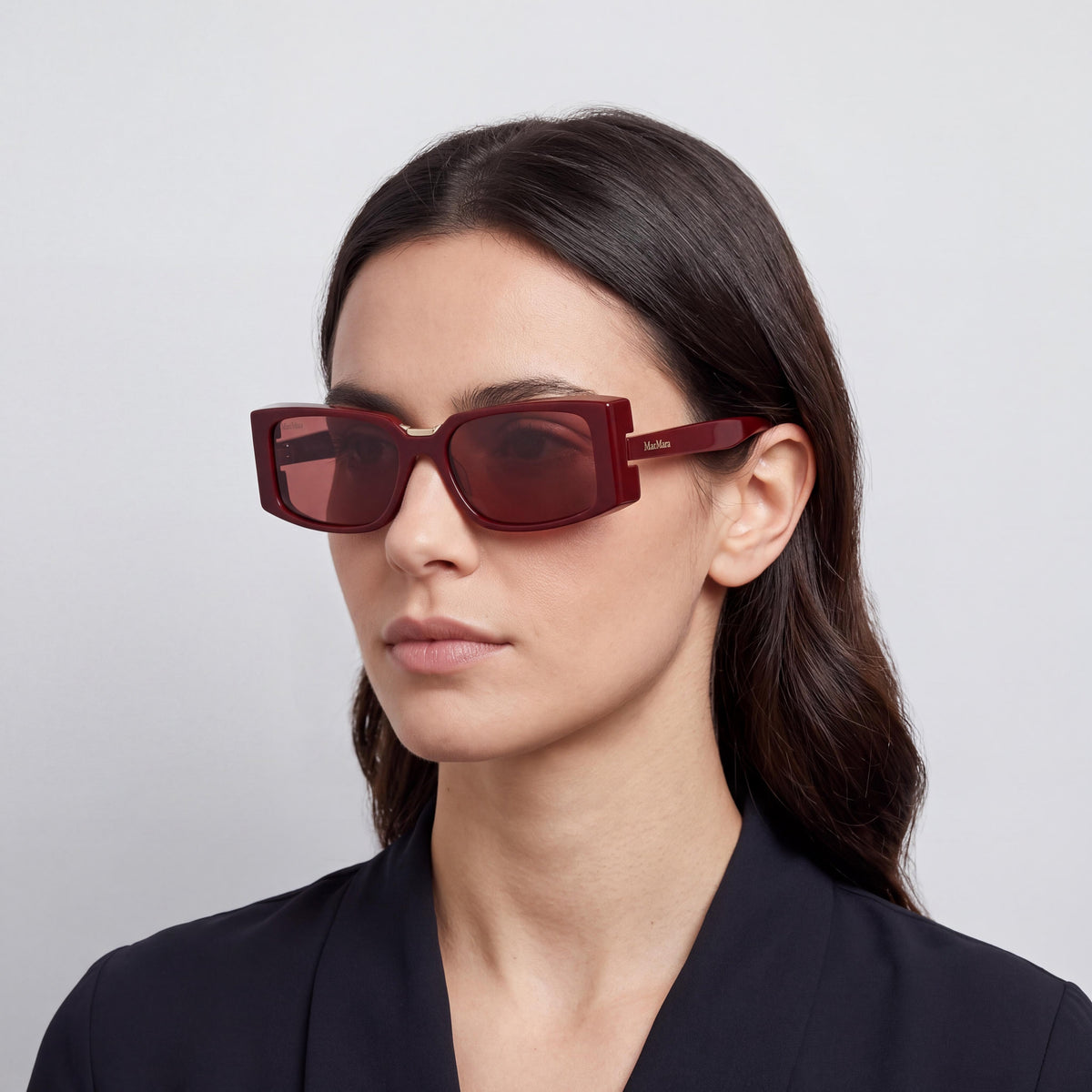 MaxMara Casual Women's Sunglasses, featuring a Shiny Bordeaux Acetate Frame Design, with a 54mm Lens Width, Photo 3