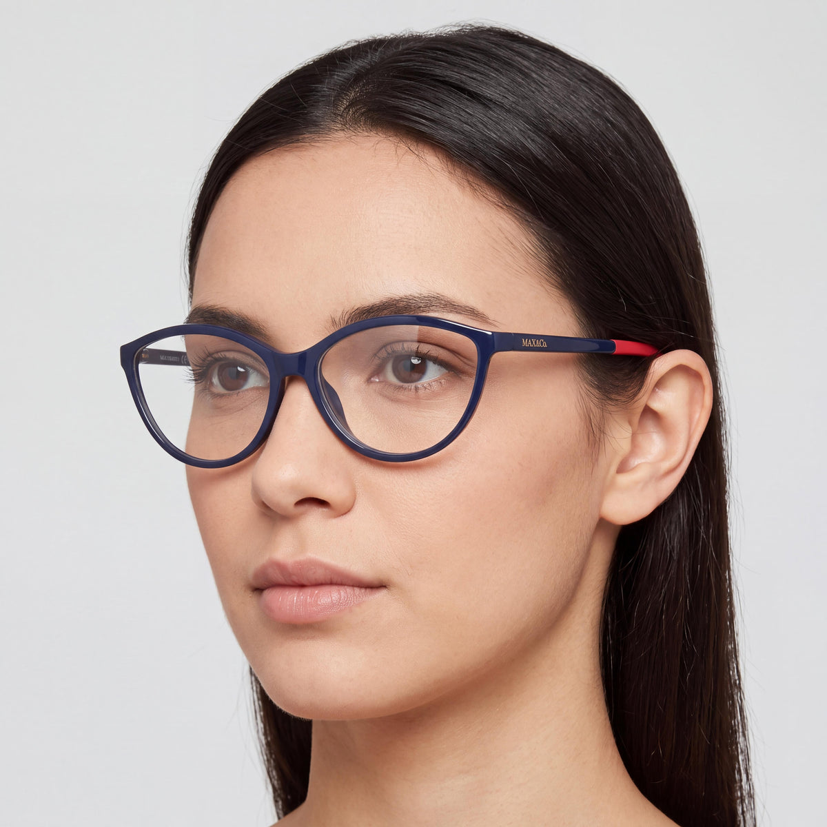 Max & Co. Modern Women's INJECTED Frame Eyeglasses with Shiny Blue Finish and Transparent Lenses 55-14-140, Photo 4