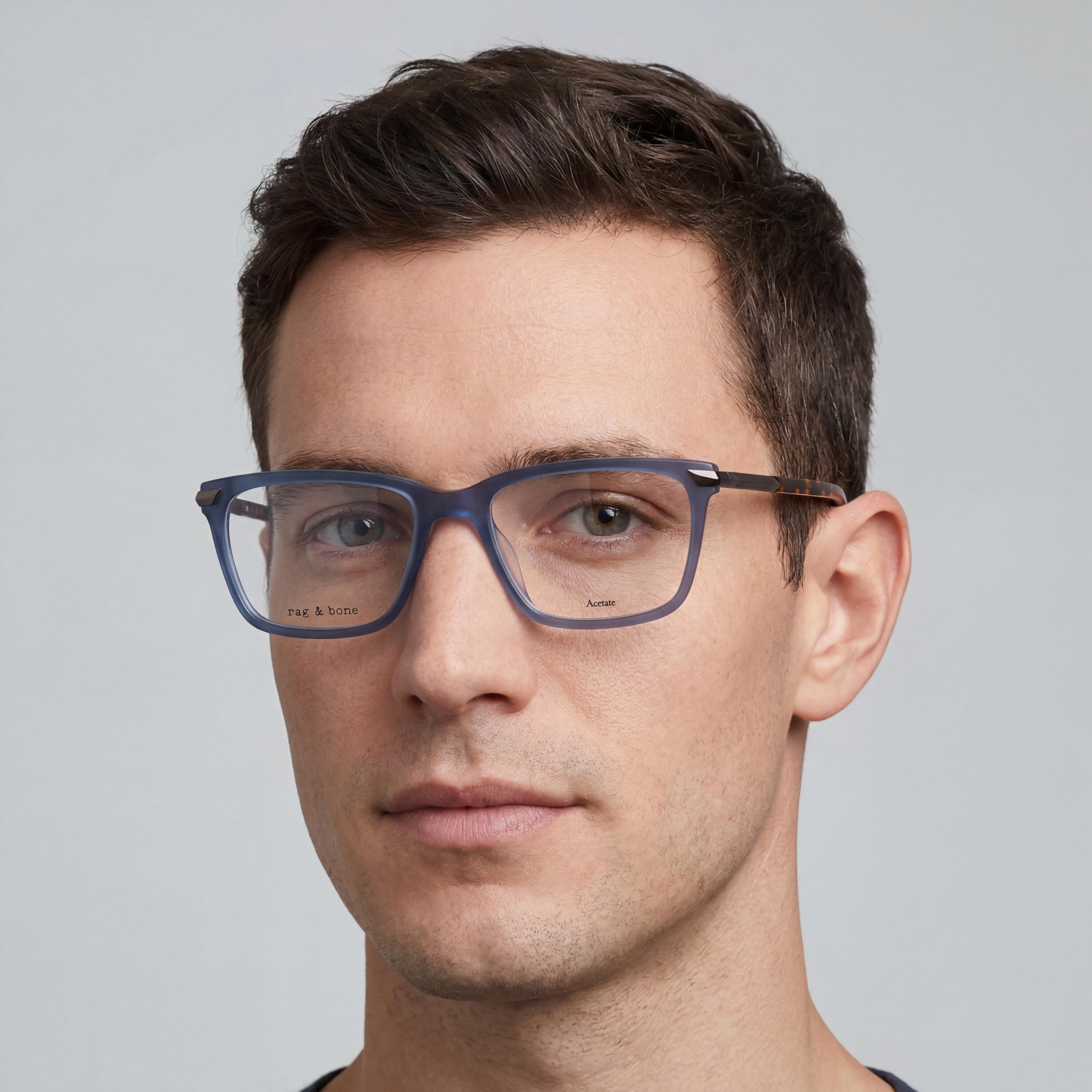 Gafas de hombre casuales rag & bone con montura de acetato azul y lentes de plástico transparente, talla 54-18-145, Photo 3