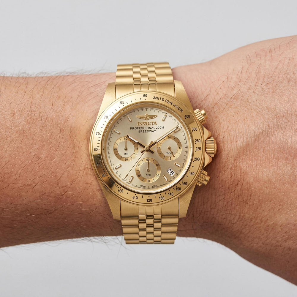 Invicta Men's Gold Tone Quartz Watch, Chronograph Equipped, Glow In The Dark Feature