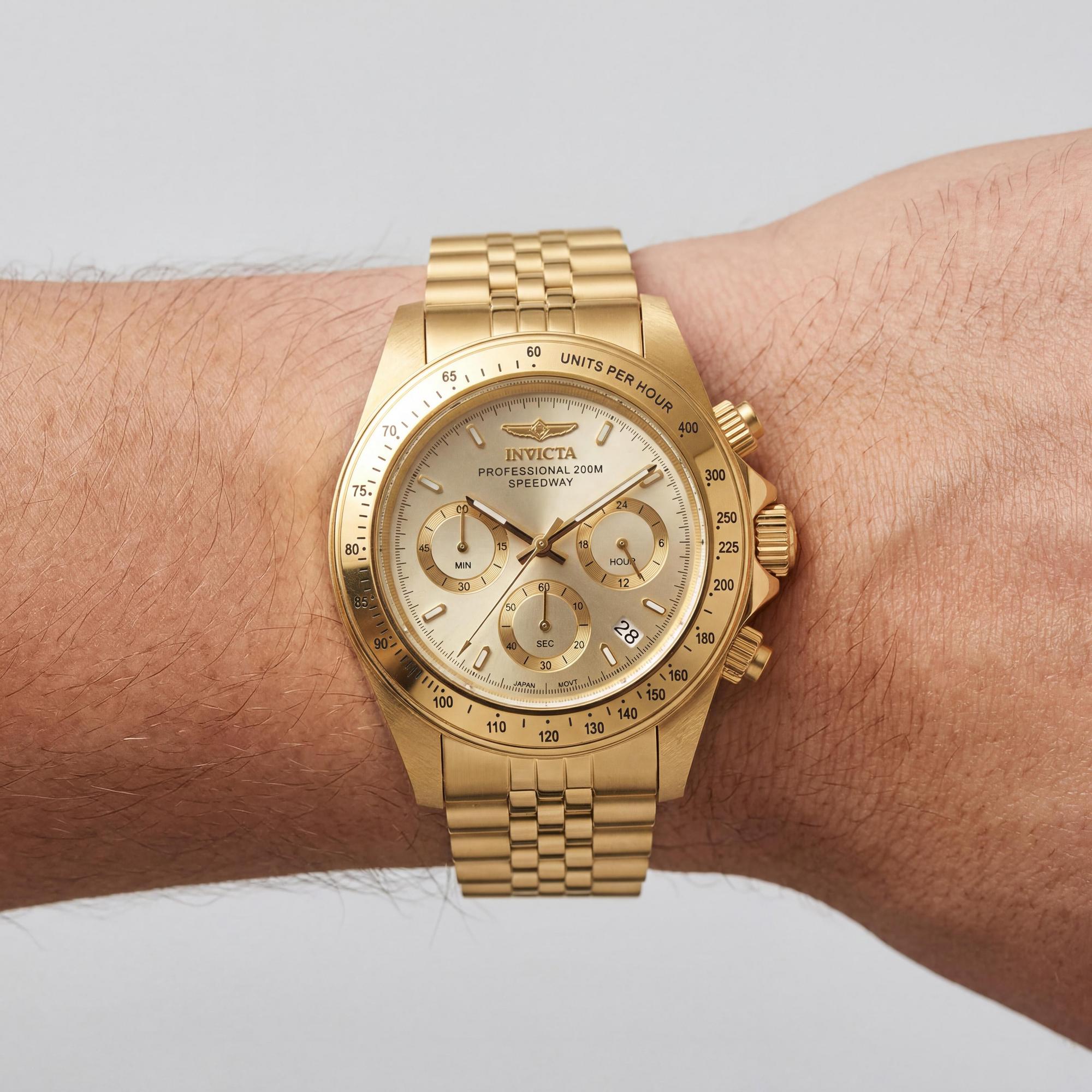 Invicta Men's Gold Tone Quartz Watch, Chronograph Equipped, Glow In The Dark Feature, Photo 3