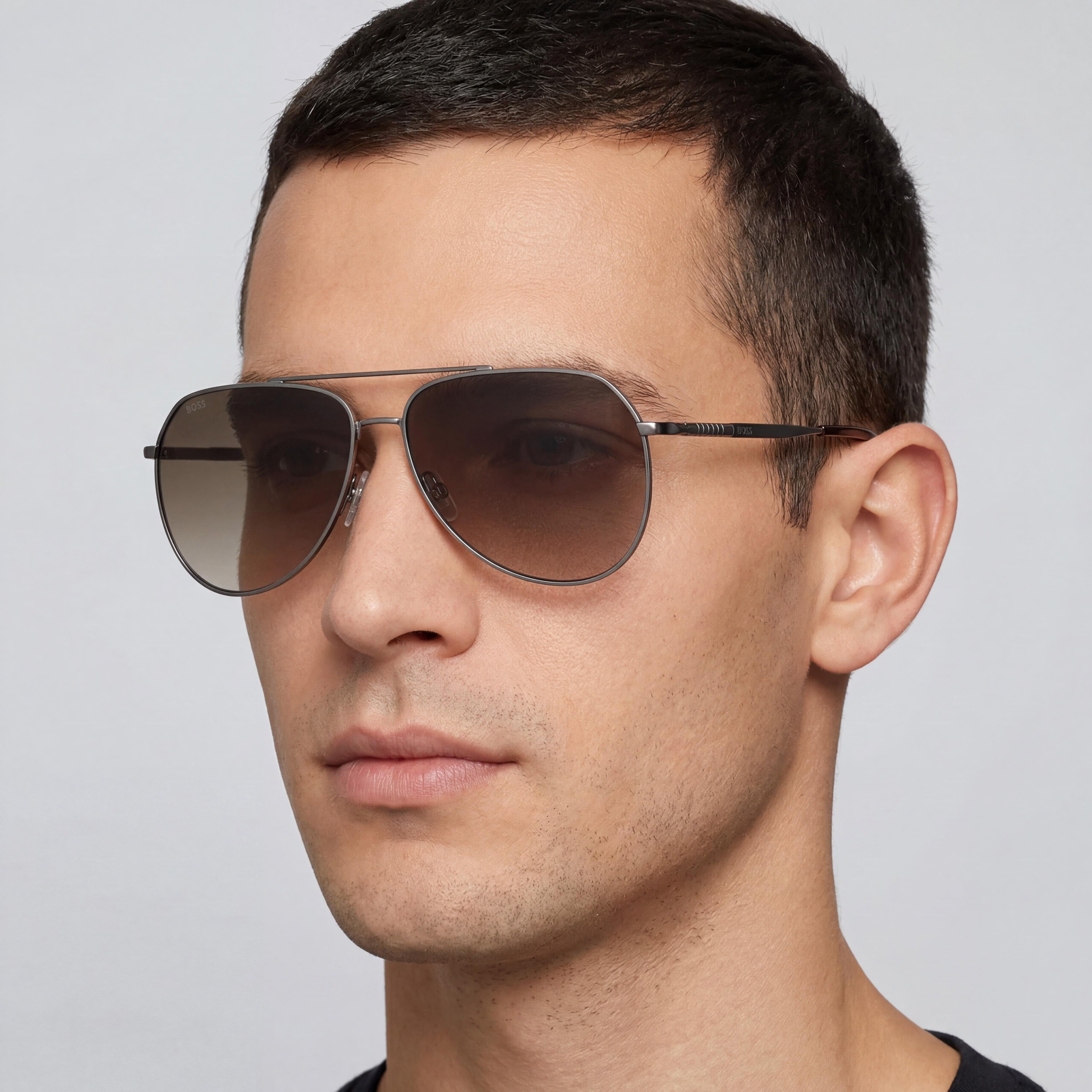 Gafas de sol para hombre Hugo Boss INTERNATIONAL, de metal, rutenio oscuro, con degradado marrón y 100% protección UV, 61 mm, Photo 5
