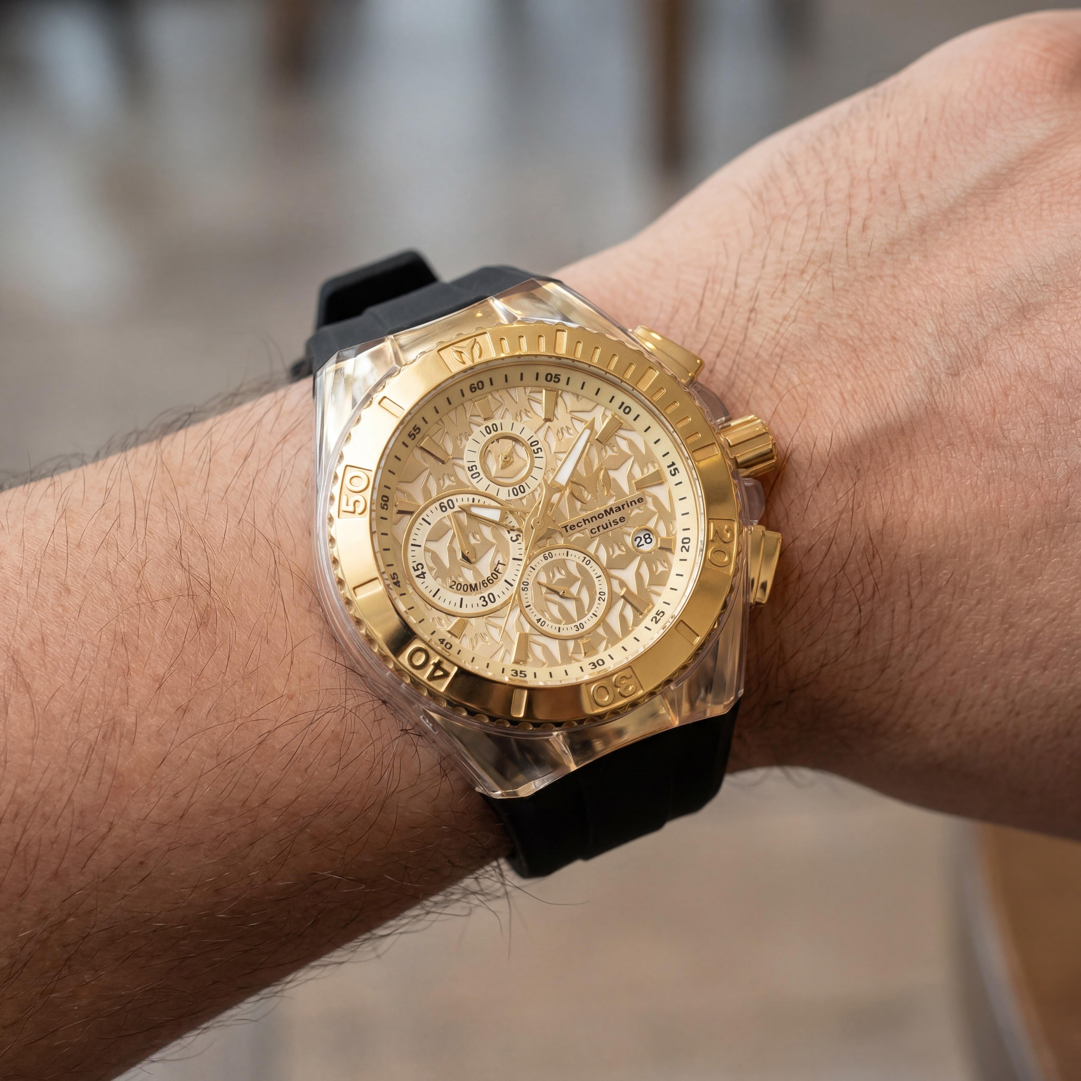 Technomarine Cruise TM-125002 Men's Chronograph Quartz Stainless Steel Gold Dial Silicone Watch 45mm, Photo 4