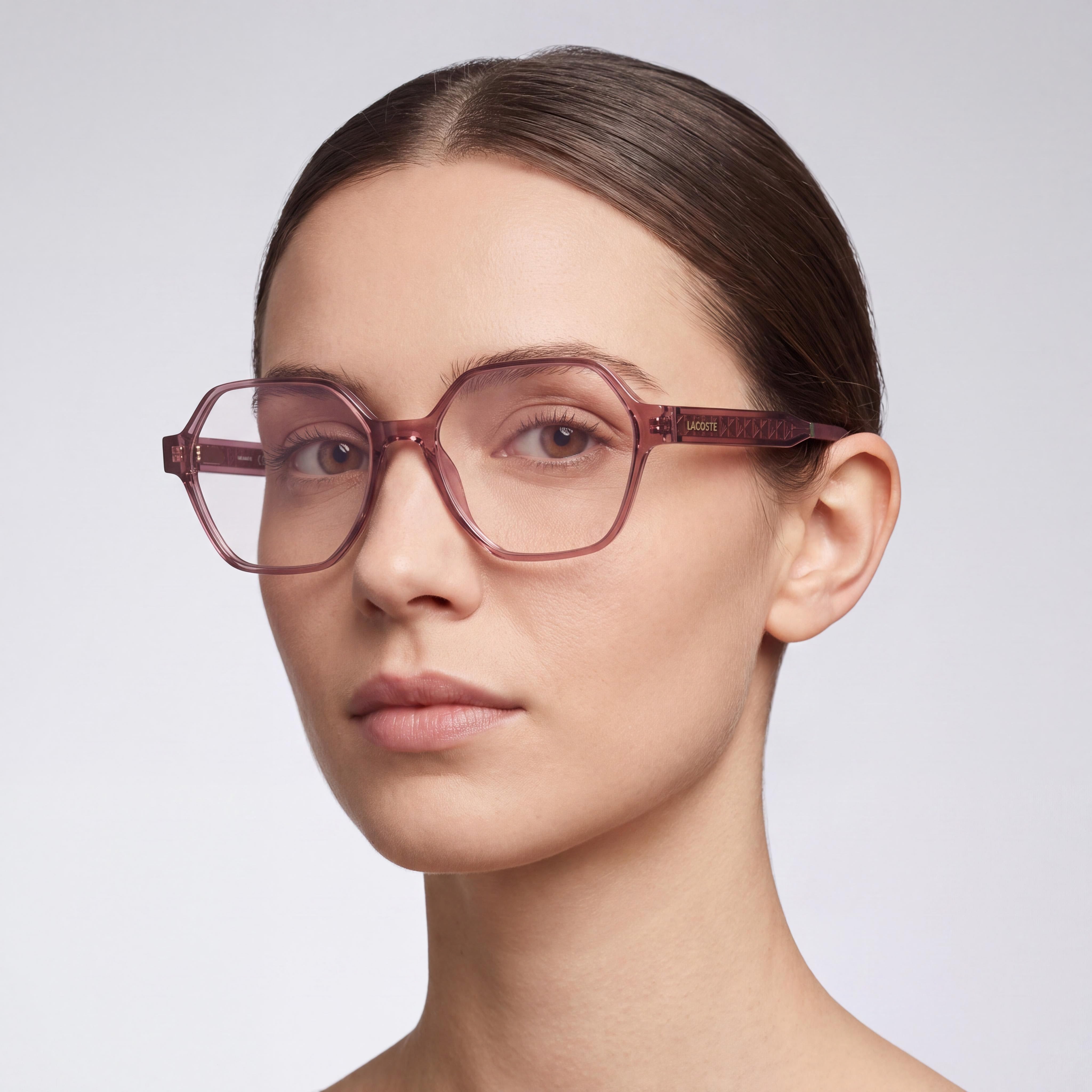 Gafas de sol casuales para mujer Lacoste con montura de acetato color burdeos transparente y lentes de policarbonato transparentes de 5 mm, Photo 4