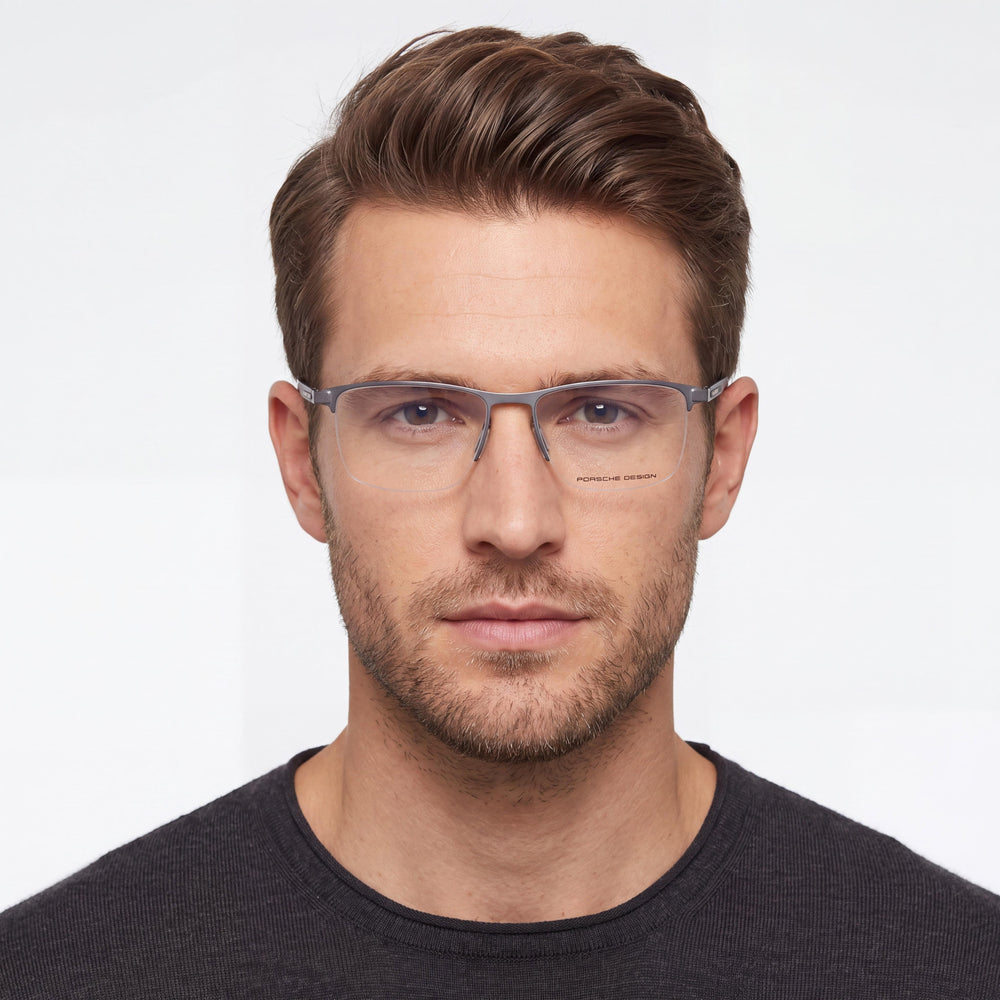 Gafas casuales de metal Porsche Design P8371 para hombre en color gris con lentes de policarbonato transparentes de 54 mm de ancho de lente