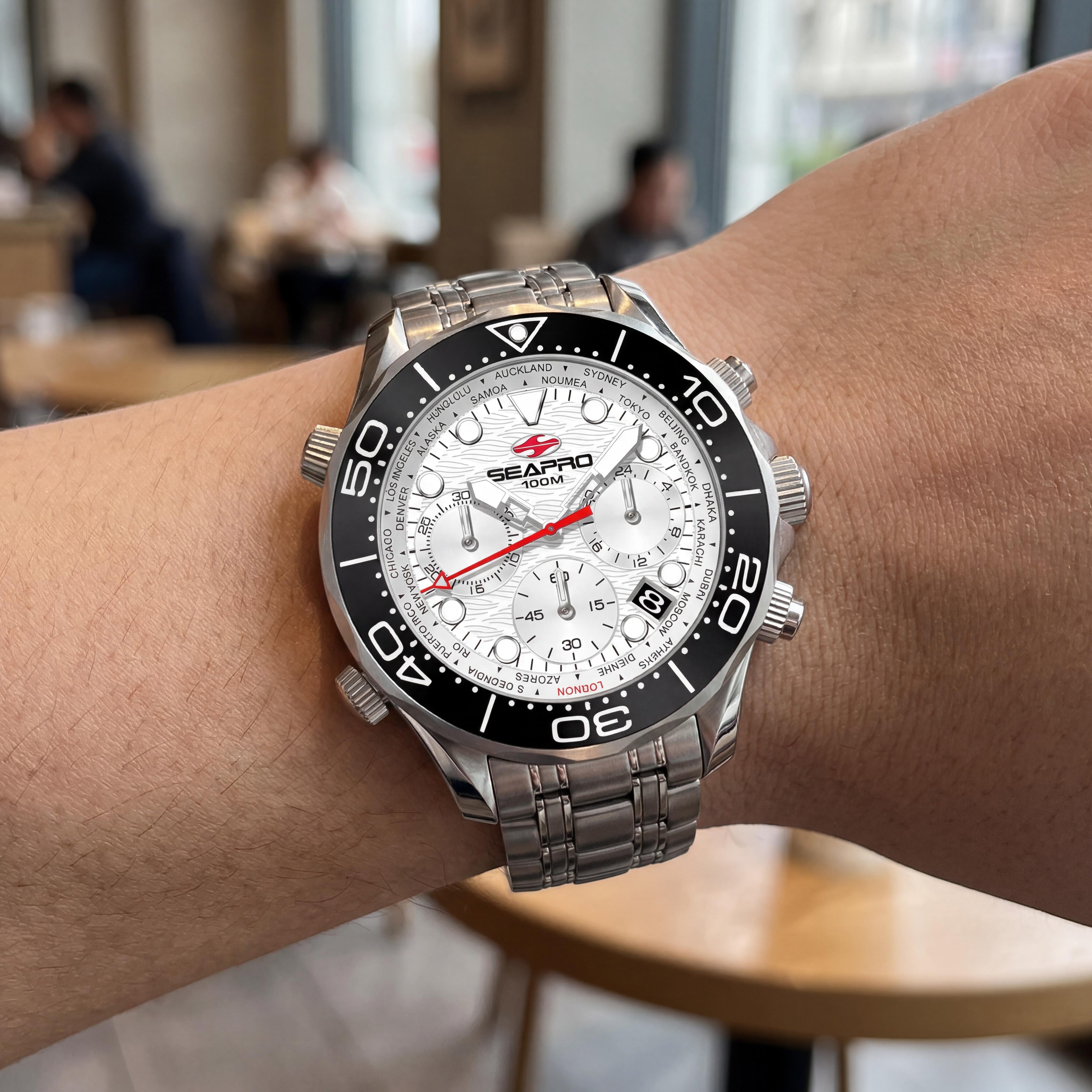 Reloj Seapro Mondial Timer SP0151 para hombre con caja y brazalete de acero inoxidable, esfera blanca y resistencia al agua de 10 ATM, Photo 4