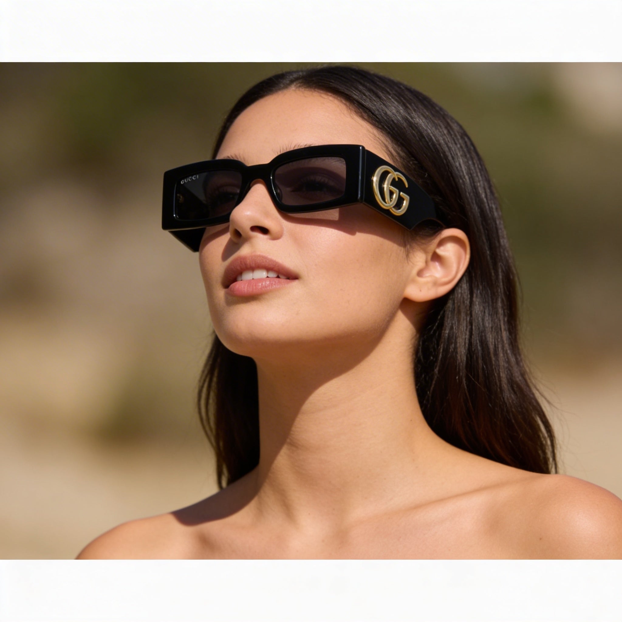 Gucci Women's Gg1425s-001 Black Recycled Acetate Rectangular Frame Grey Gradient 100% UV Sunglasses 53mm, Photo 4