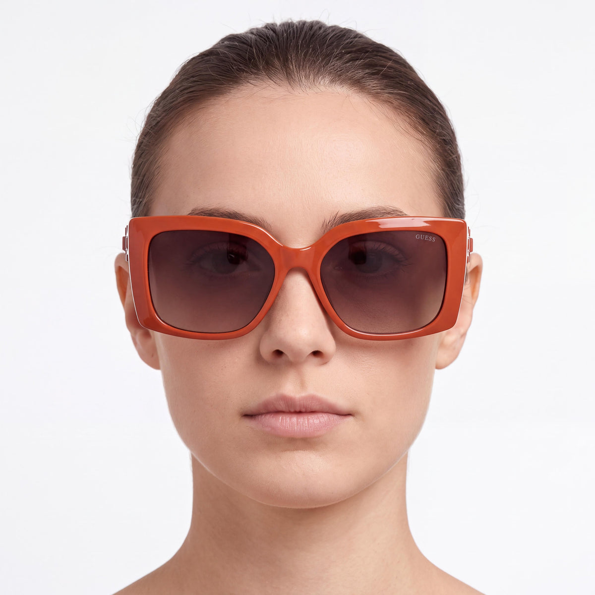 GUESS GU00265-H Women's Shiny Dark Orange Plastic Frame Gradient Brown Non-Polarized UV 400 Sunglasses 55mm, Photo 4
