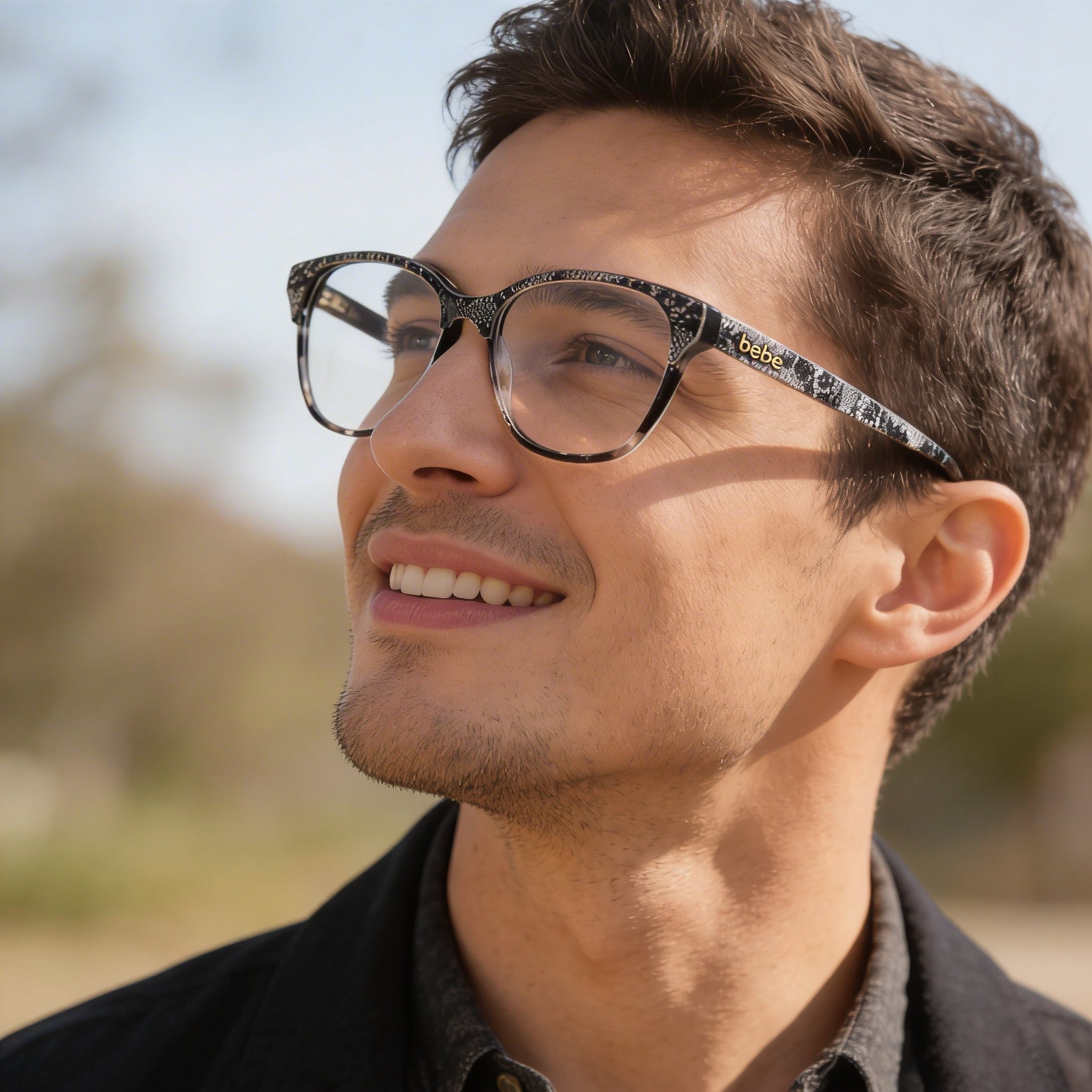 BEBE Bb5220 Gafas ópticas para hombre con montura de acetato de primera calidad, color Jet Lace, 55 mm de ancho de lente, Photo 4