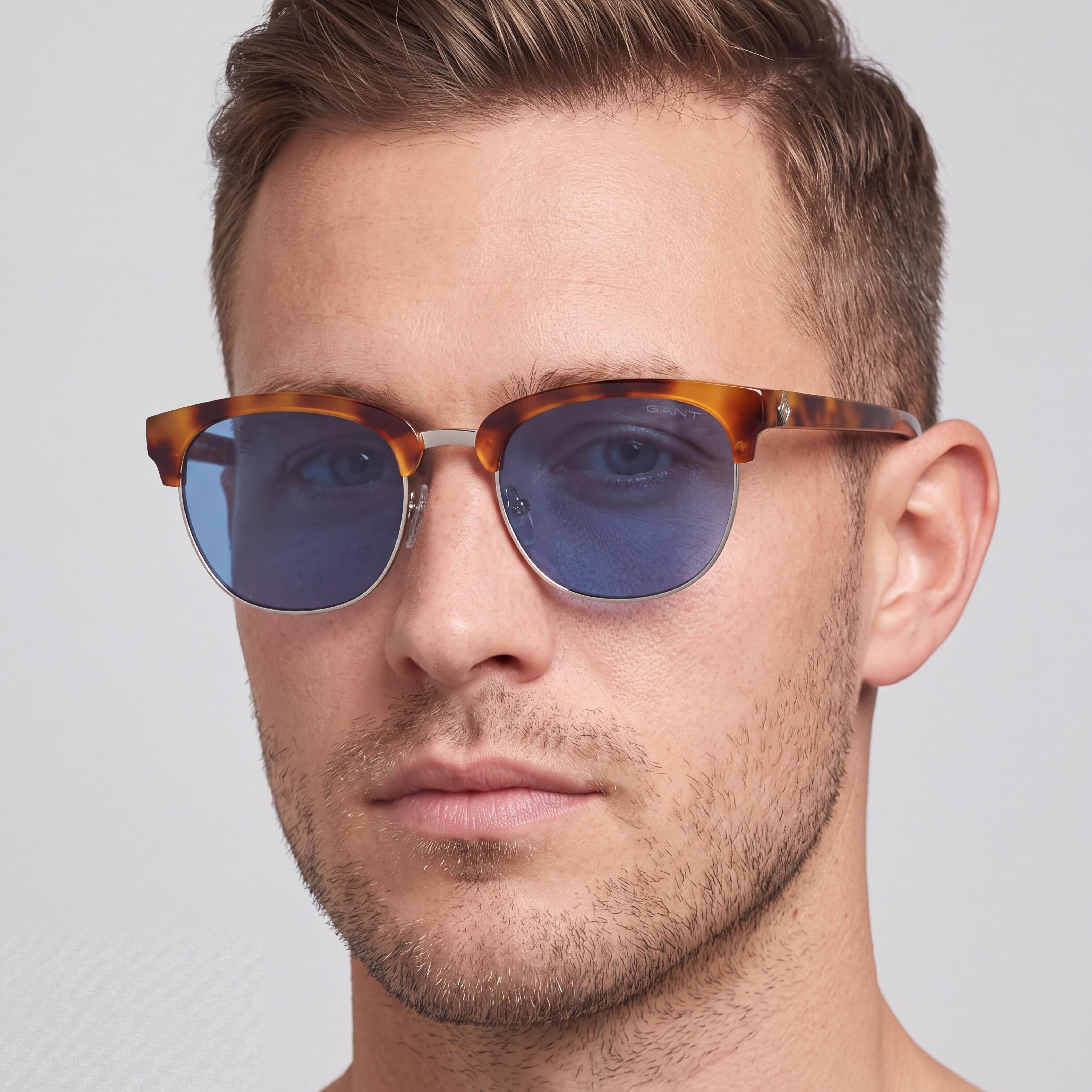GANT GA712153V53 Men's Square Sunglasses, Blonde Havana Blue Acetate Metal Frame, Blue Lenses, 100% UVA & UVB, 53-21-145, Photo 3
