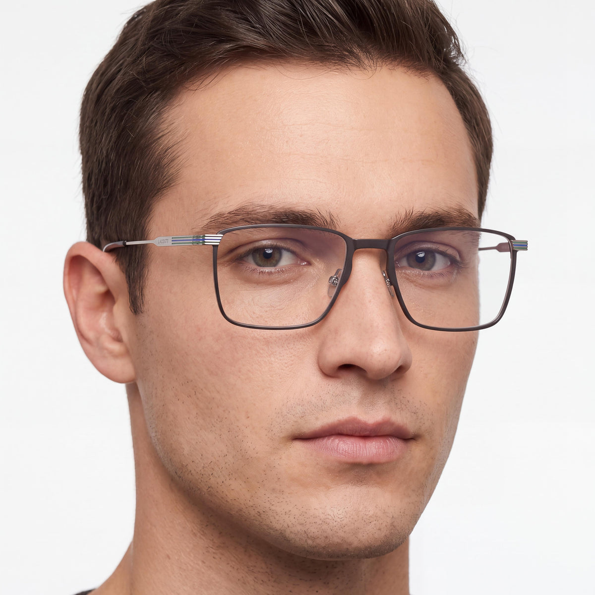Lacoste Men's Casual Ophthalmic Eyeglasses, Matte Black Frame, Transparent Plastic Lenses, 54mm, Photo 4