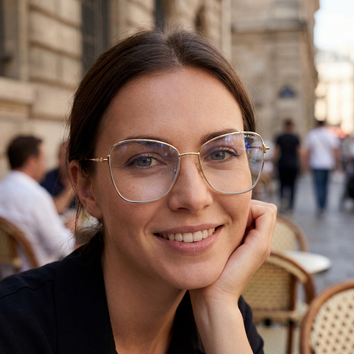 Tom Ford Women's FT5906-B BLUE BLOCK Eyeglasses with Polycarbonate Lenses, Ivory / Deep Gold Frame, 55mm, Photo 5