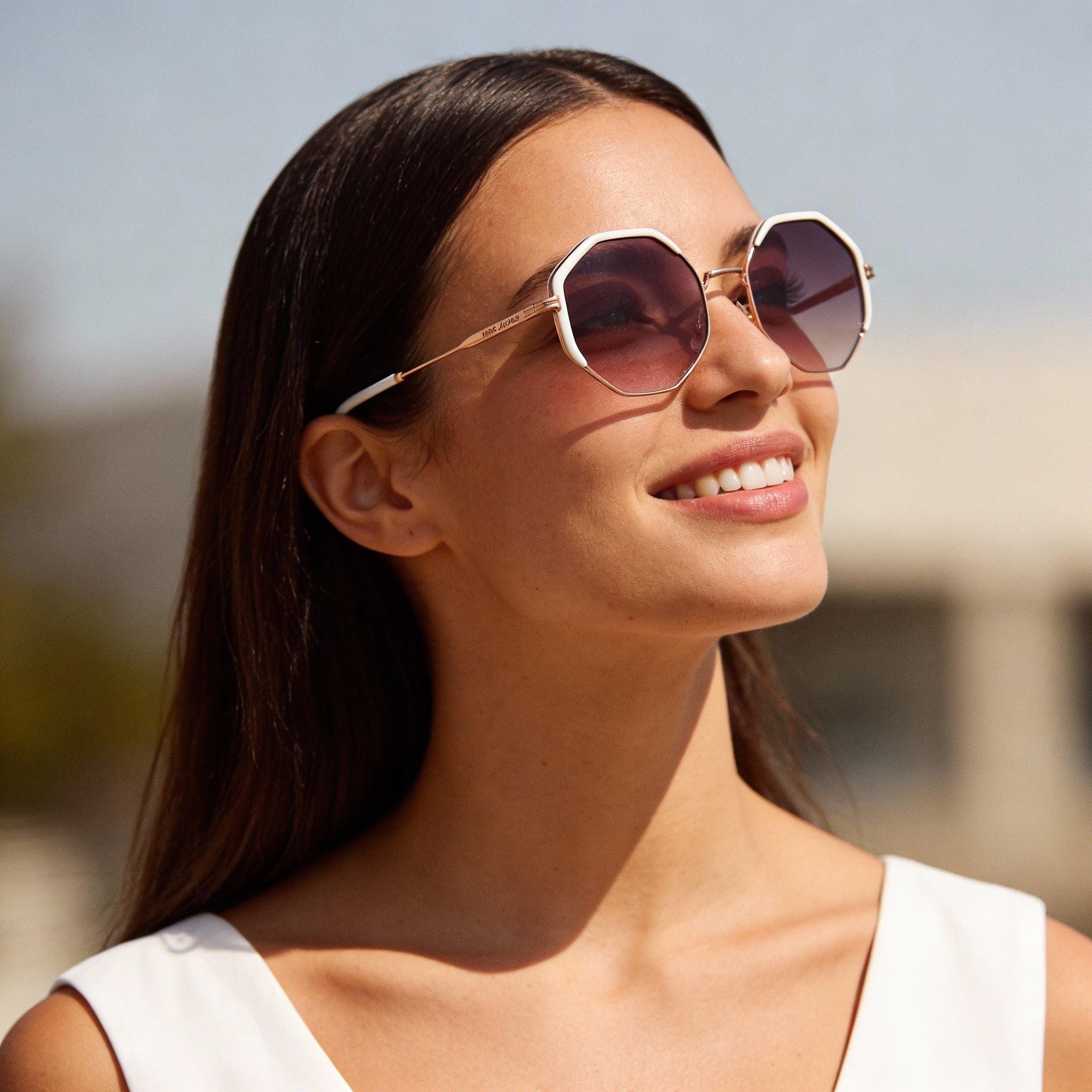 Marc Jacobs Casual Women's Metal UV Protection Sunglasses with White Rose Gold Frame & Gradient Brown Lenses 56mm, Photo 5