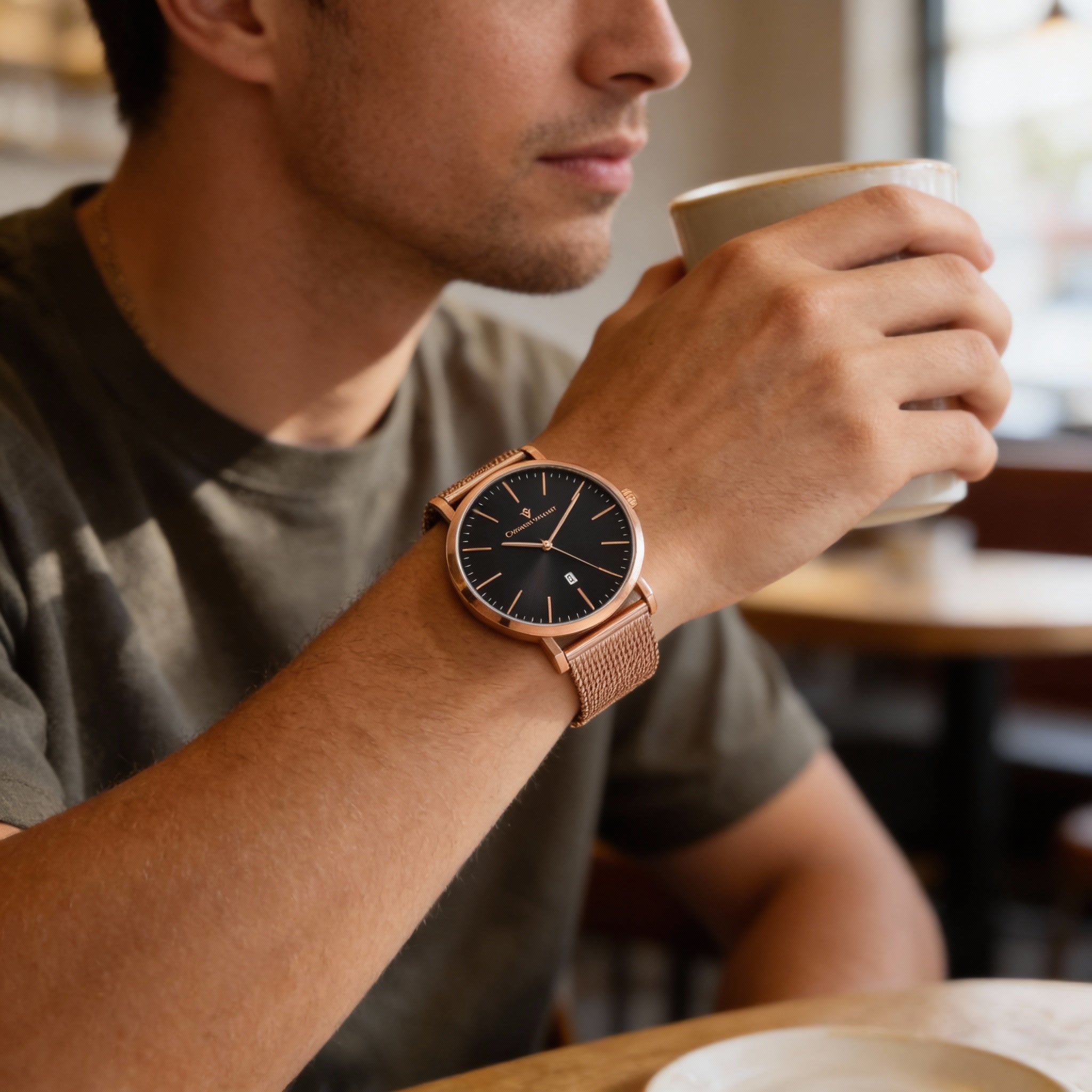 Men's Christian Van Sant Paradigm Chronograph Quartz Rose Gold Tone Stainless Steel Black Dial Watch, Photo 4