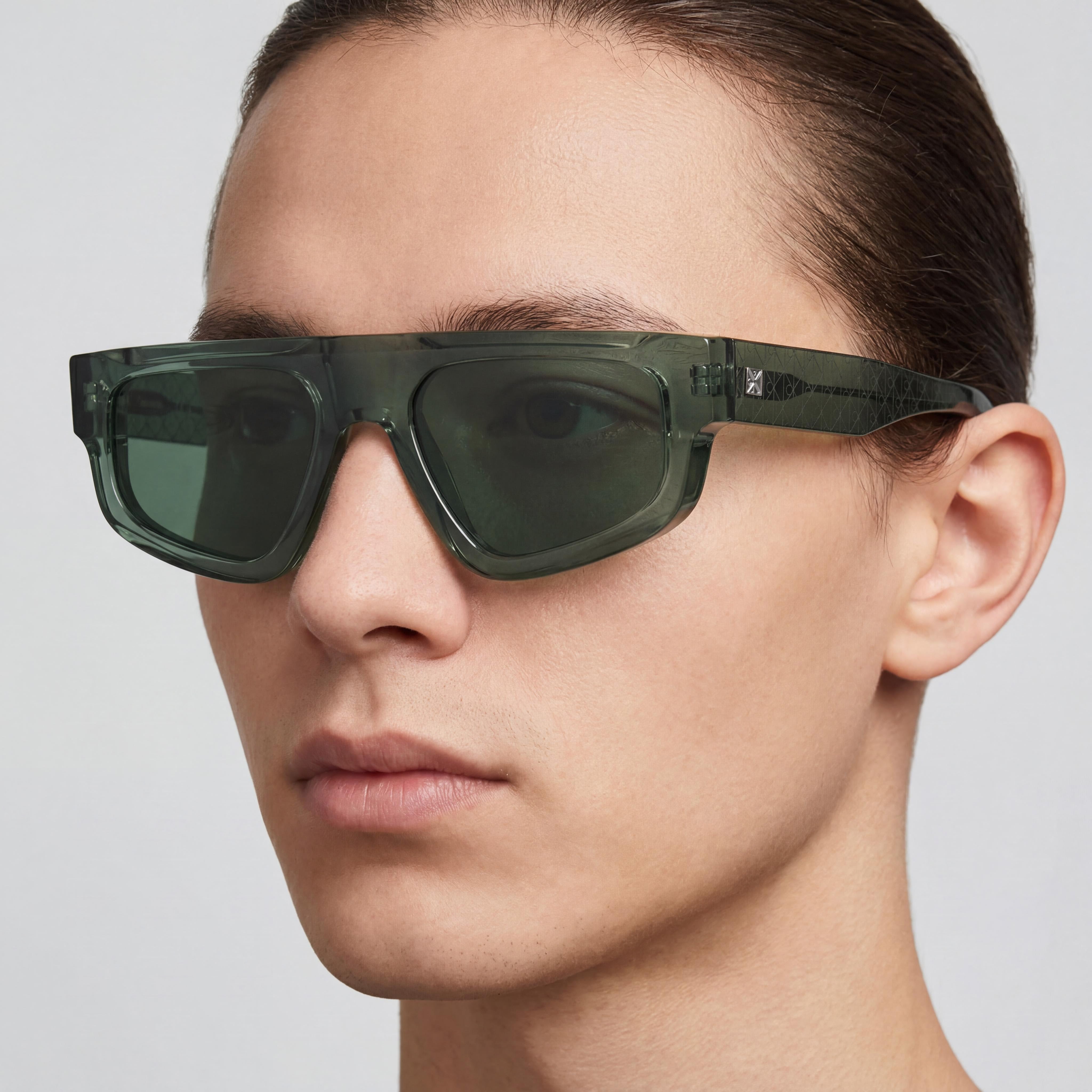 Calvin Klein Ck25539s Unisex Transparent Green Plastic Sunglasses with Solid Green Lenses 54mm UV Protection, Photo 5
