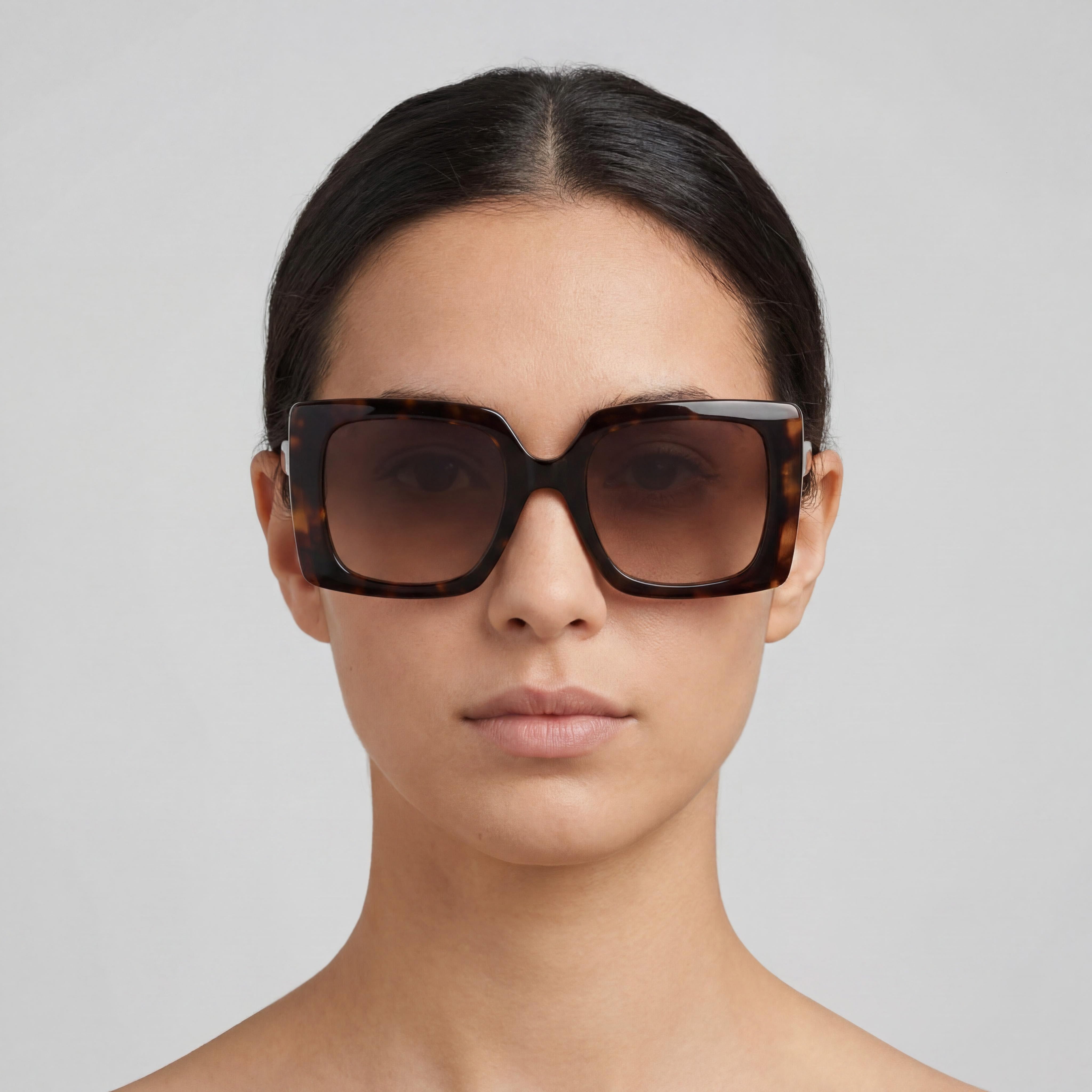 M Missoni Gafas de sol de mujer cuadradas casuales de acetato negro havana sin polarizar degradado 54-22-145, Photo 5