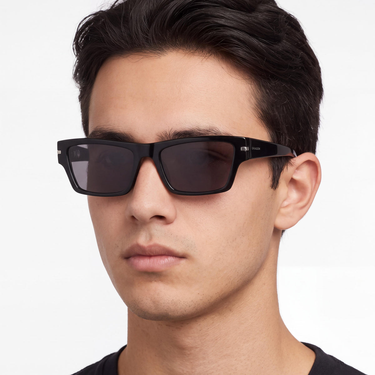 Dragon Alliance DR113S Unisex Rectangle Acetate Shiny Black Sunglasses with Lumalens Smoke Non-Polarized UV Protection Lenses 55mm, Photo 4