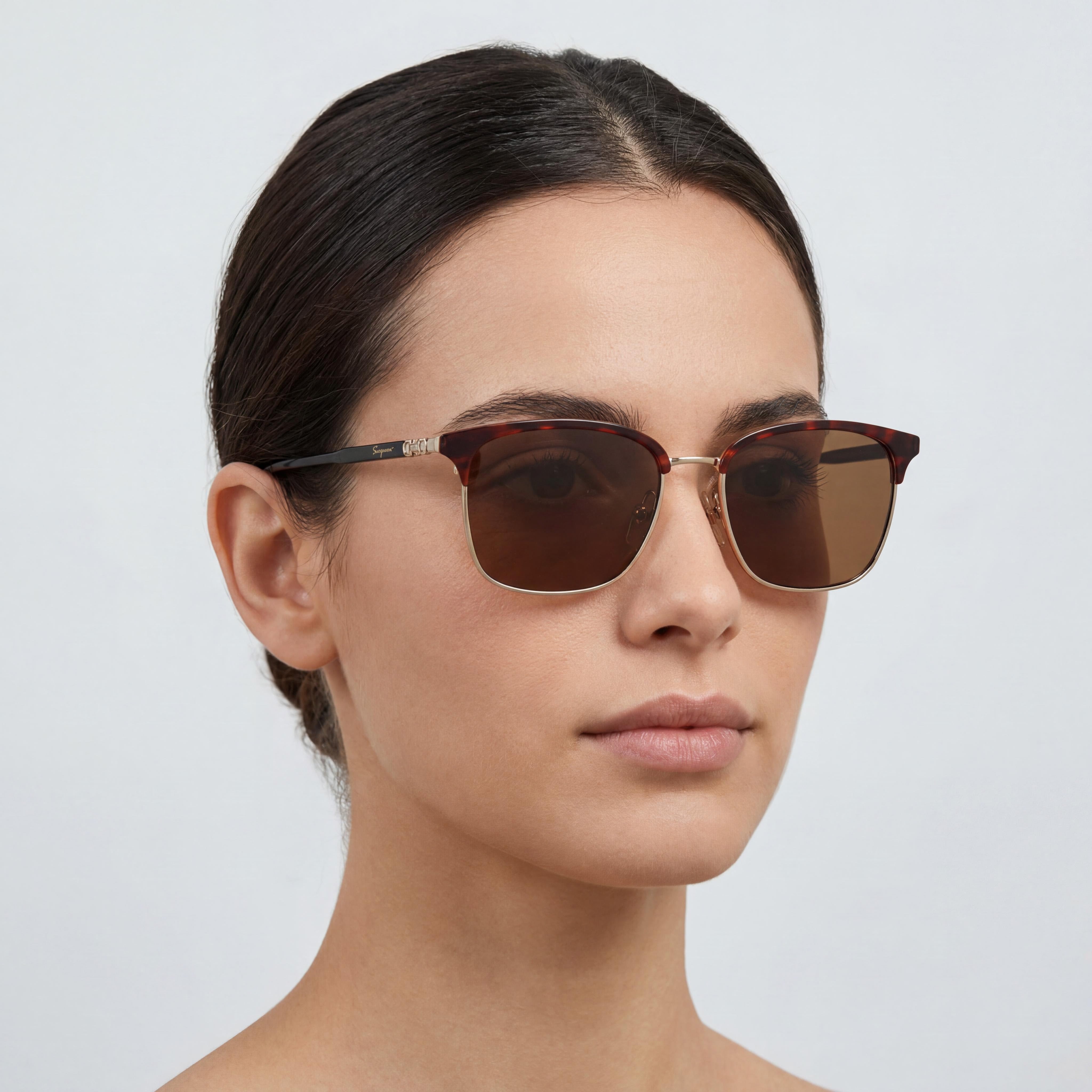 Gafas de sol metálicas Salvatore Ferragamo para mujer, Havanna, oro brillante, montura marrón, lentes con destello dorado y marrón de 54 mm, protección UV, Photo 5