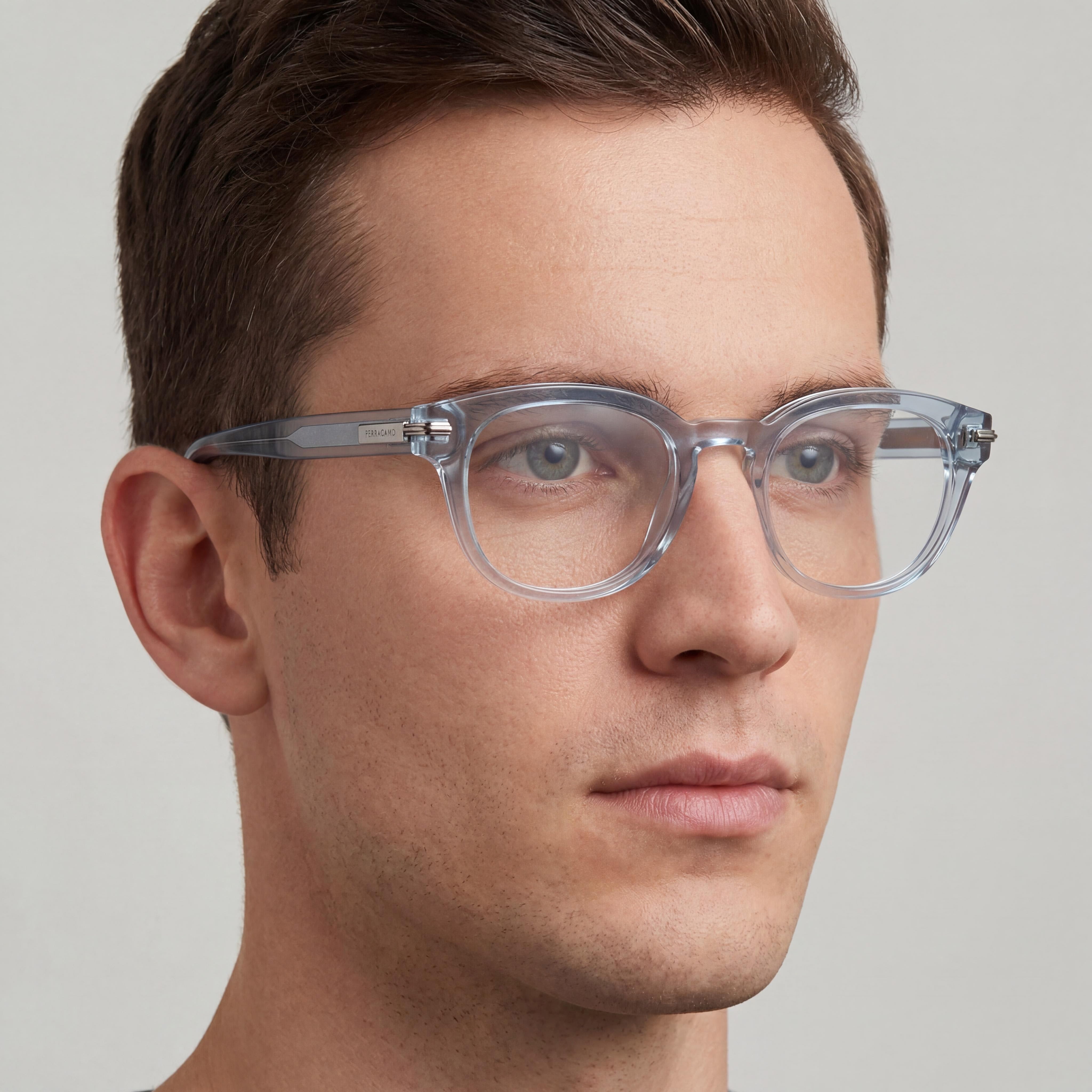 Ferragamo Sf3033 Men's Transparent Azure Acetate Frame Eyeglasses with Polycarbonate Lenses, 50mm, Photo 5