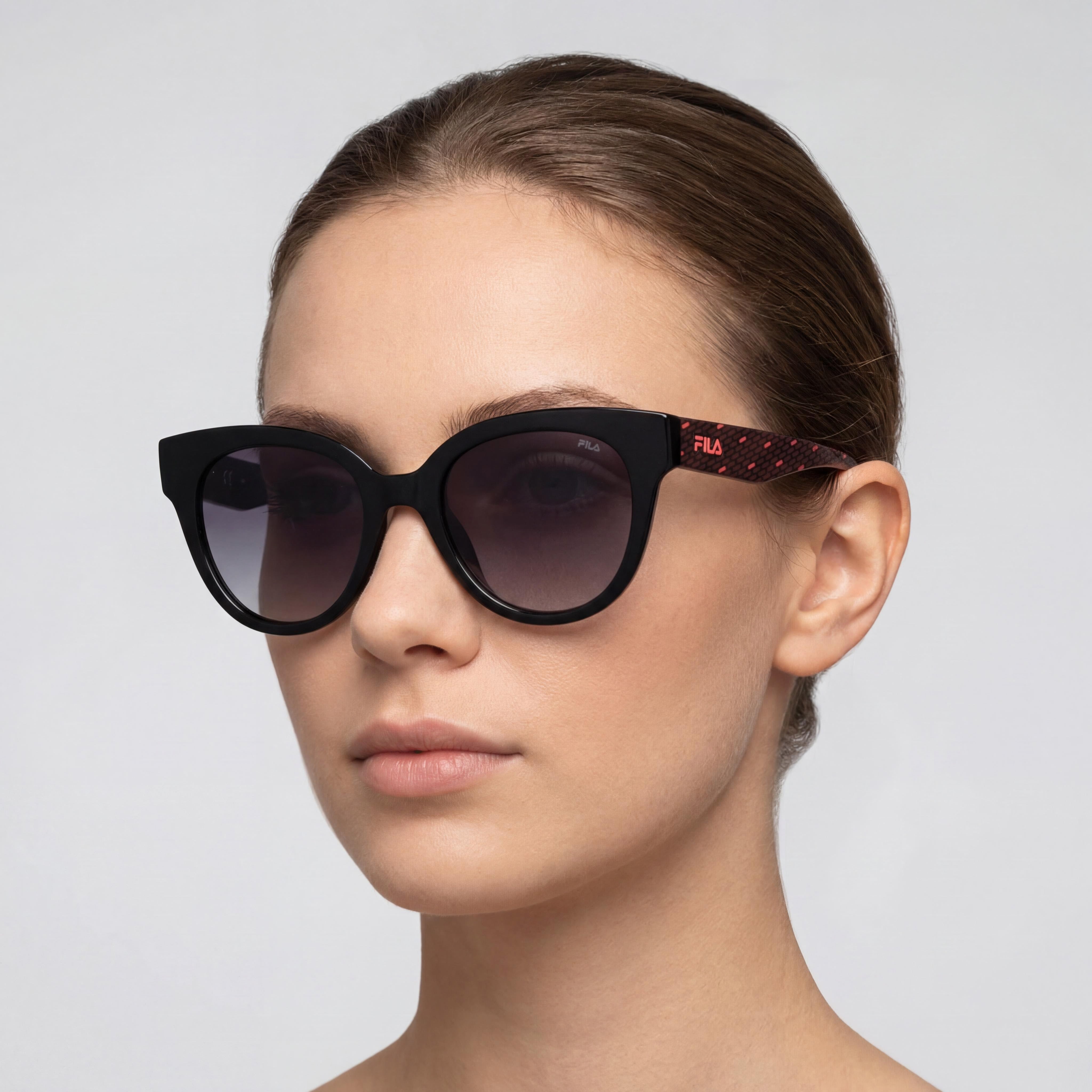 Gafas de sol FILA Casual para mujer con protección UV inyectada, montura negra brillante, lentes ahumadas degradadas, 51 mm, Photo 4