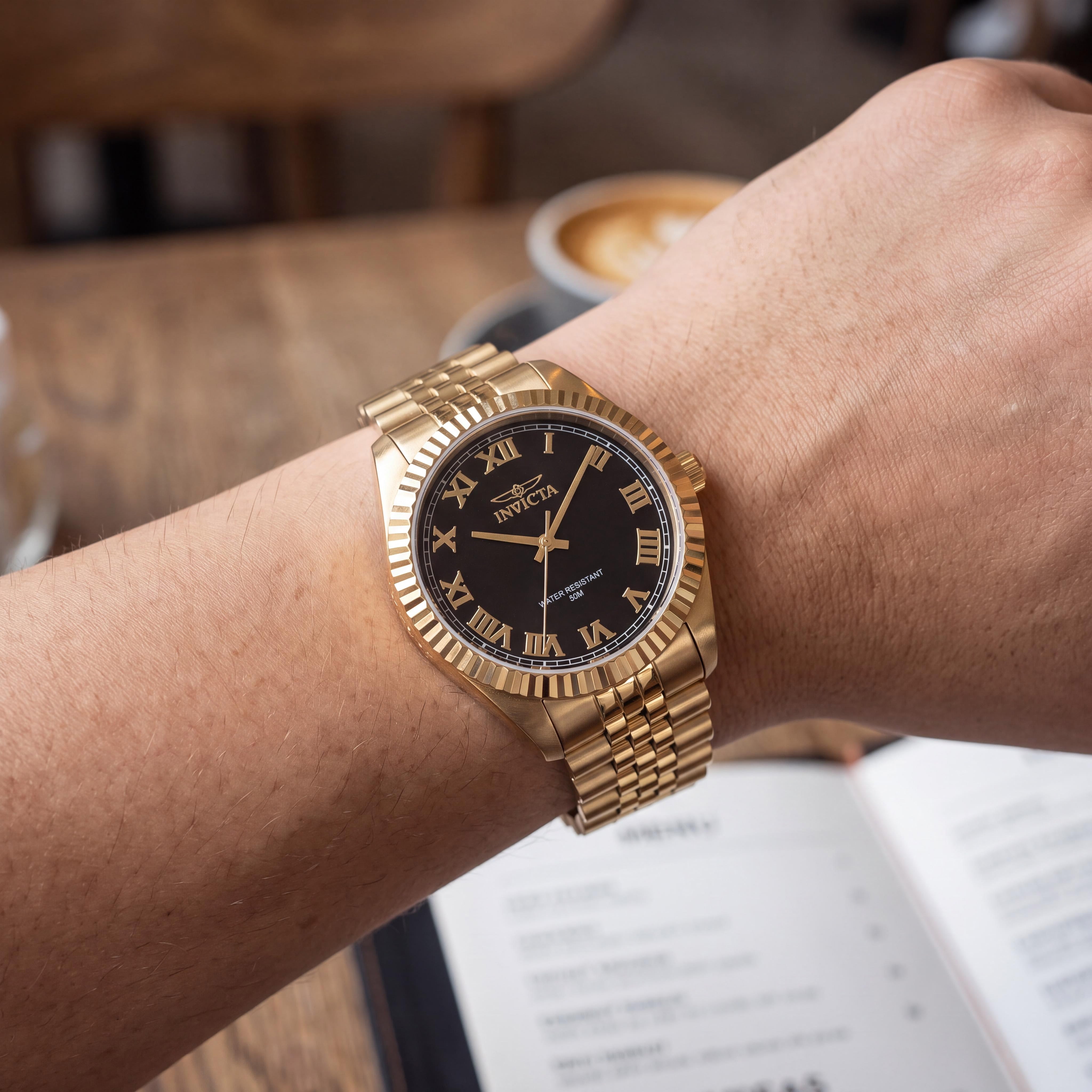 Invicta Specialty 47405 Classic Sport Unisex Gold Stainless Steel Black Dial Quartz Watch 43mm, Photo 4