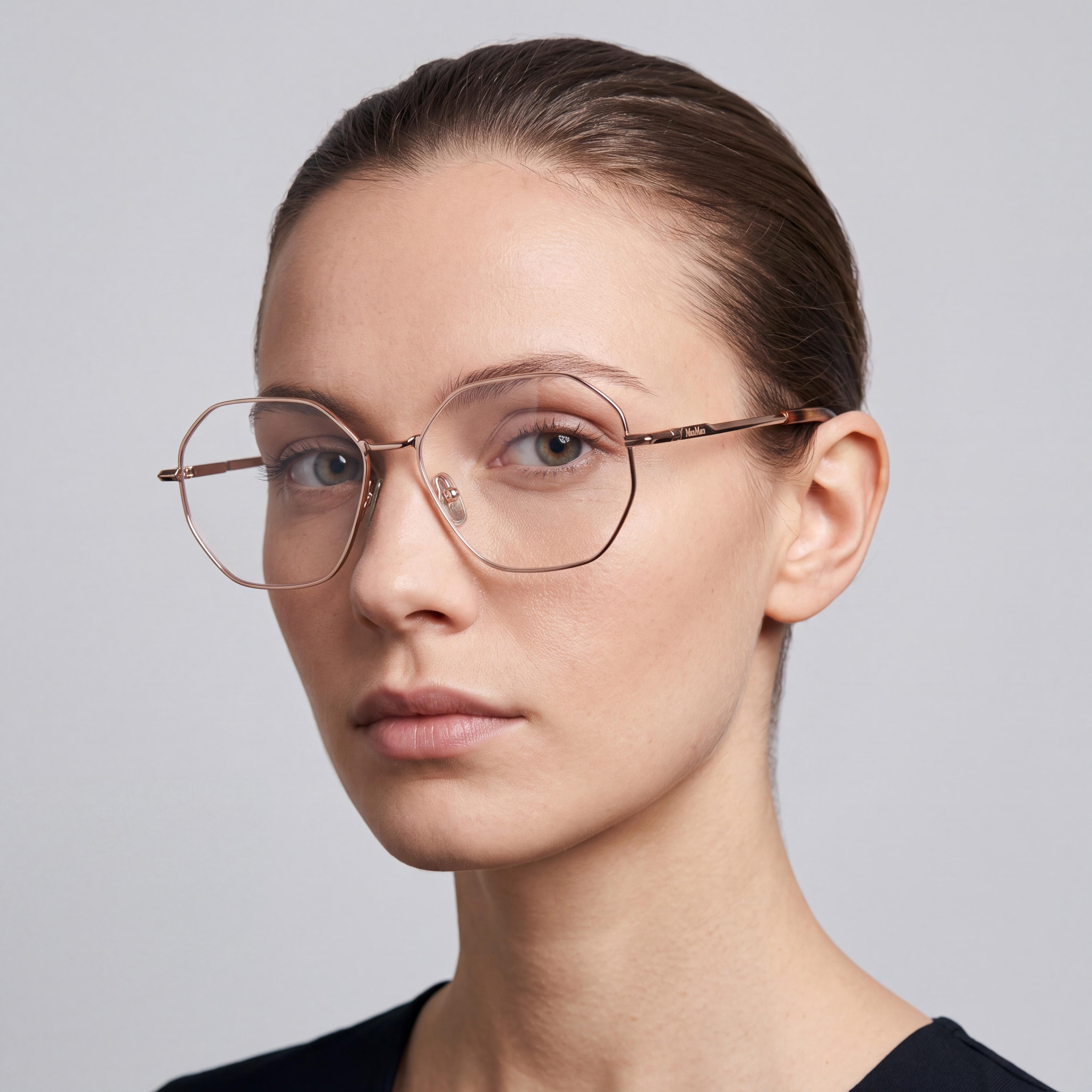 MaxMara Mm5207 Women's Eyewear, crafted with a Metal Frame in a Shiny Pink Gold finish, featuring a 55mm lens width., Photo 4