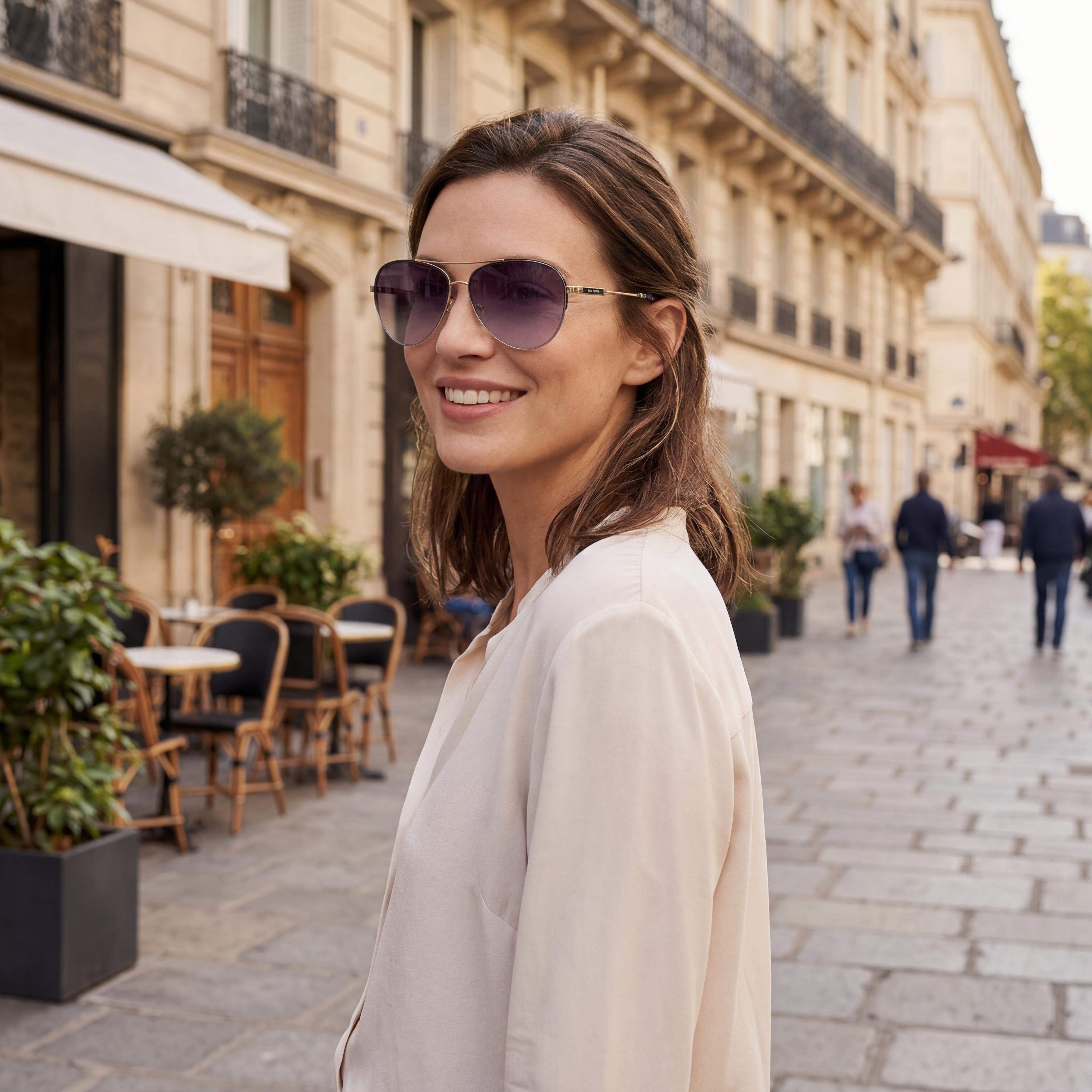 kate spade new york Modern Women's Stainless Steel Gold Black Frame Grey Composite Lens Sunglasses 55mm, Photo 6