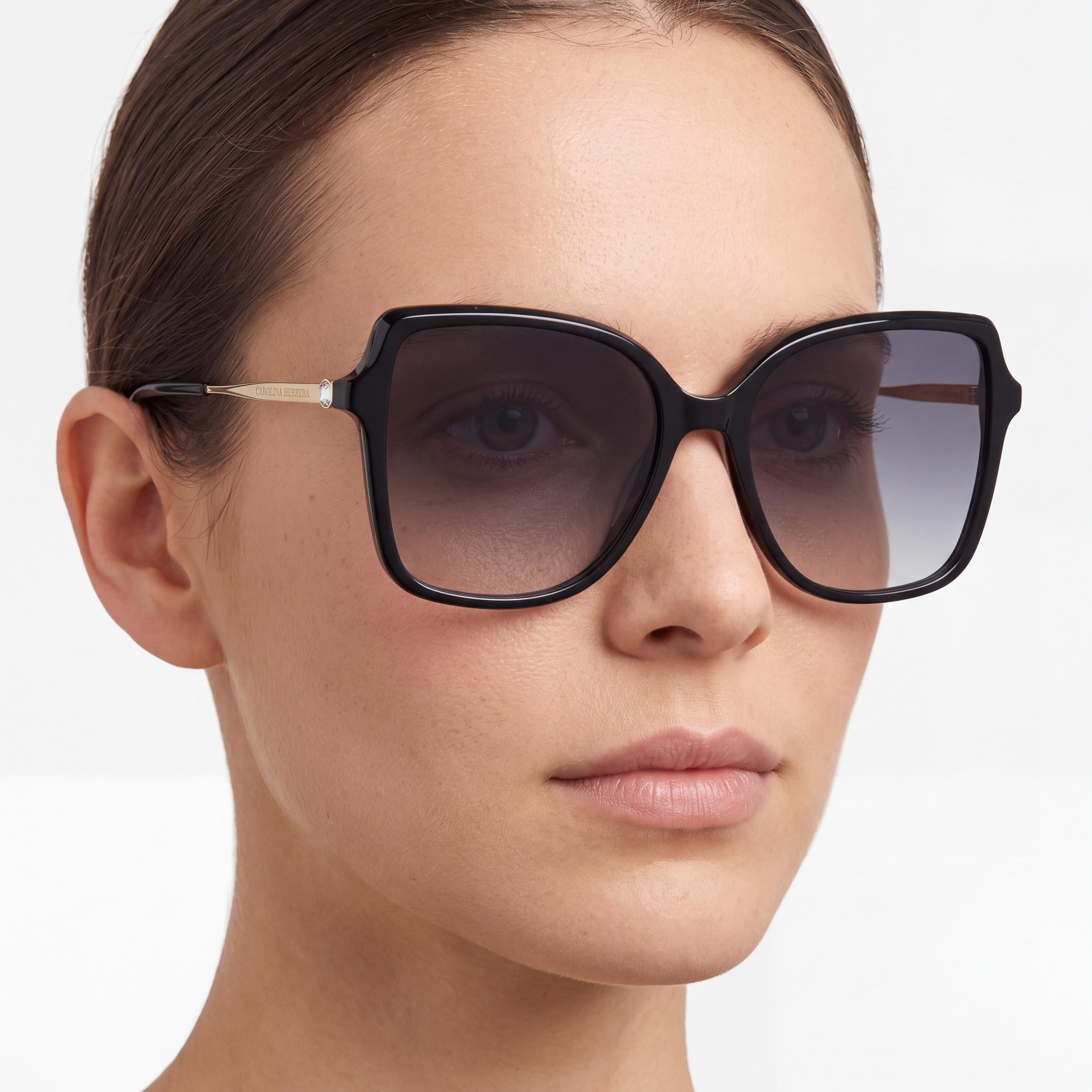Carolina Herrera Her 0179/S Women's Square Acetate Sunglasses in Black Gold with 55mm Lens, 17mm Bridge, 145mm Temple, Photo 3