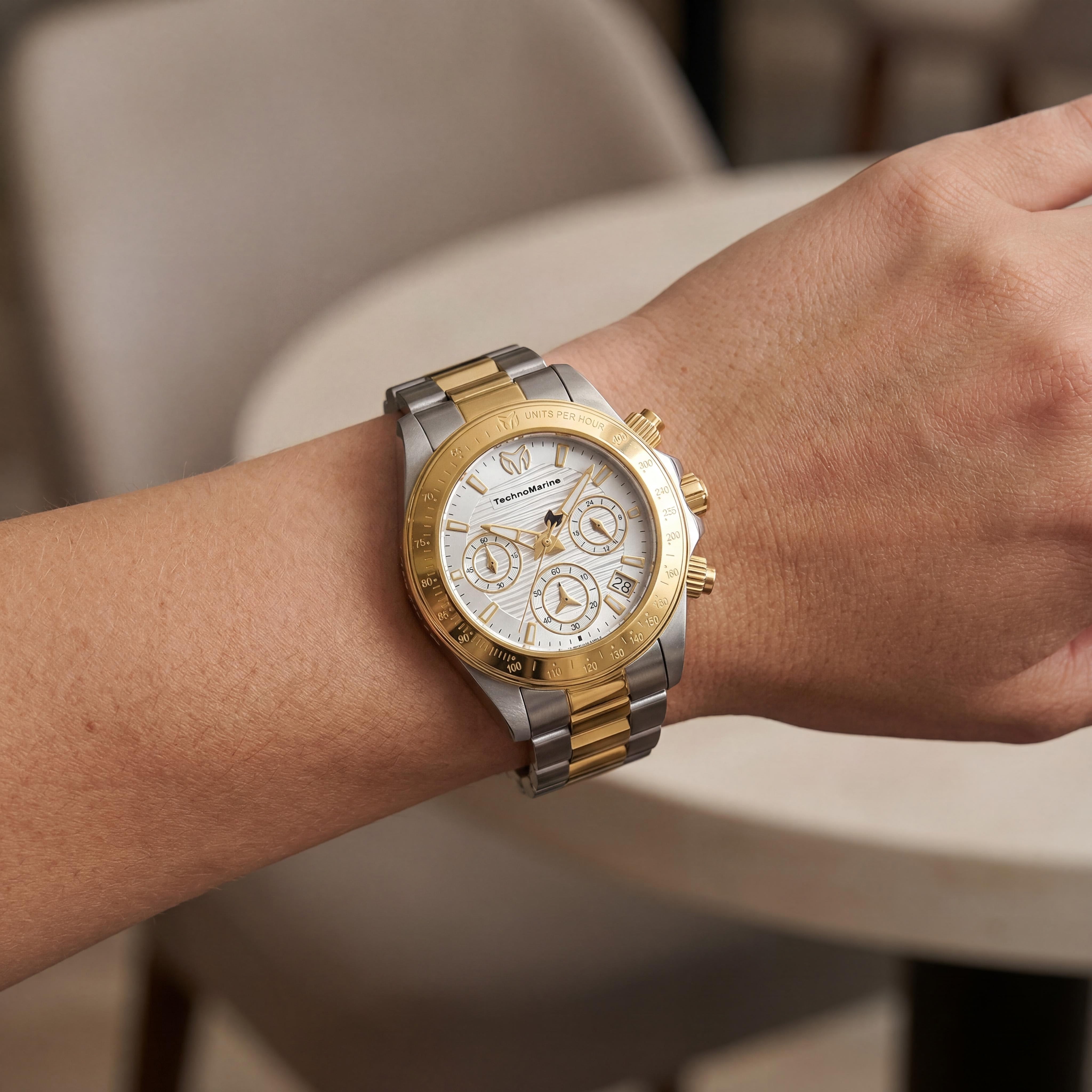 Reloj Technomarine Manta TM-219011 cronógrafo de cuarzo para mujer, caja de acero inoxidable de 38 mm, esfera plateada, bicolor, resistente al agua, Photo 4