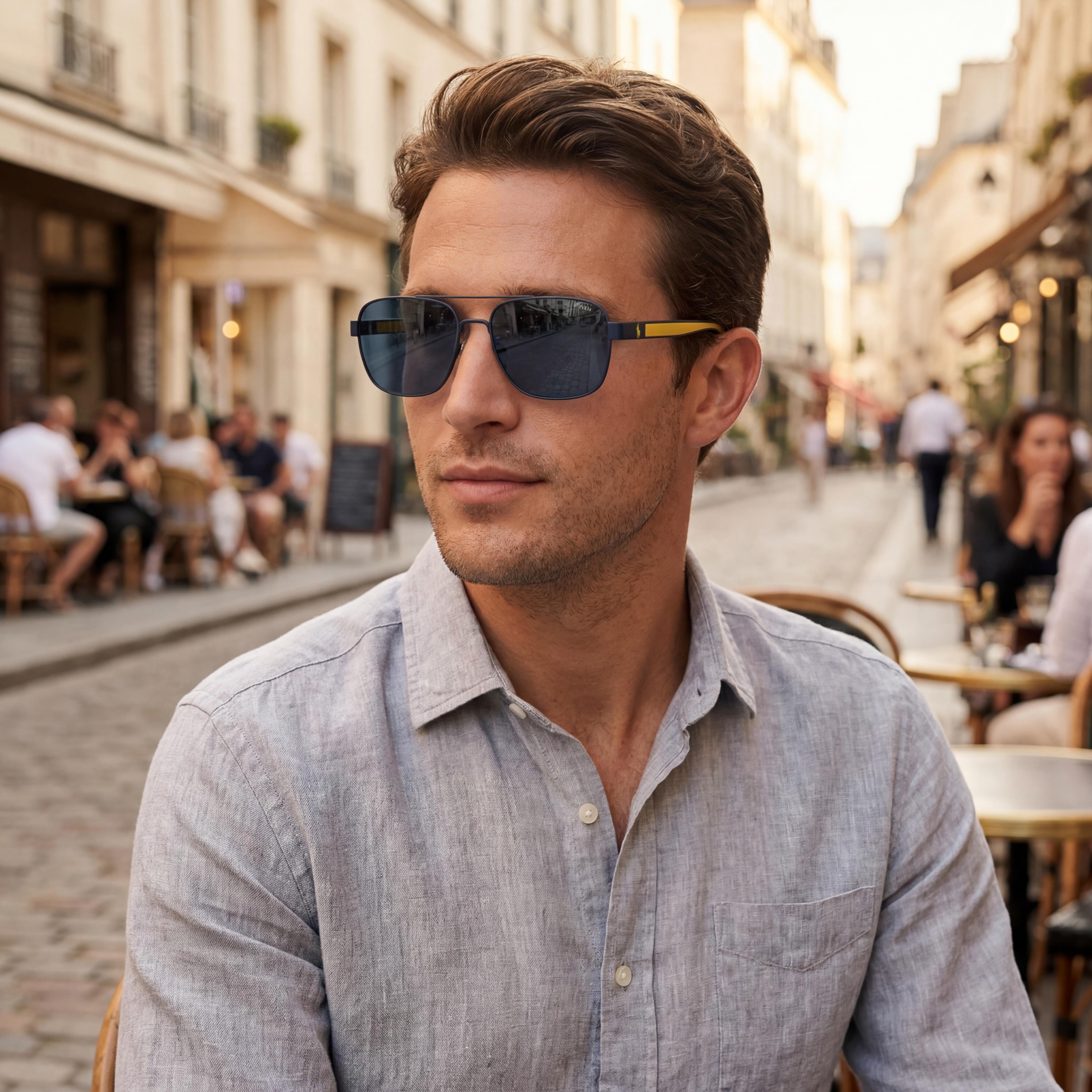 POLO RALPH LAUREN Ph3154 Gafas de Sol Cuadradas de Metal con Protección UV para Hombre, Montura Azul Marino Mate, Lentes Azul Oscuro 62mm, Photo 6