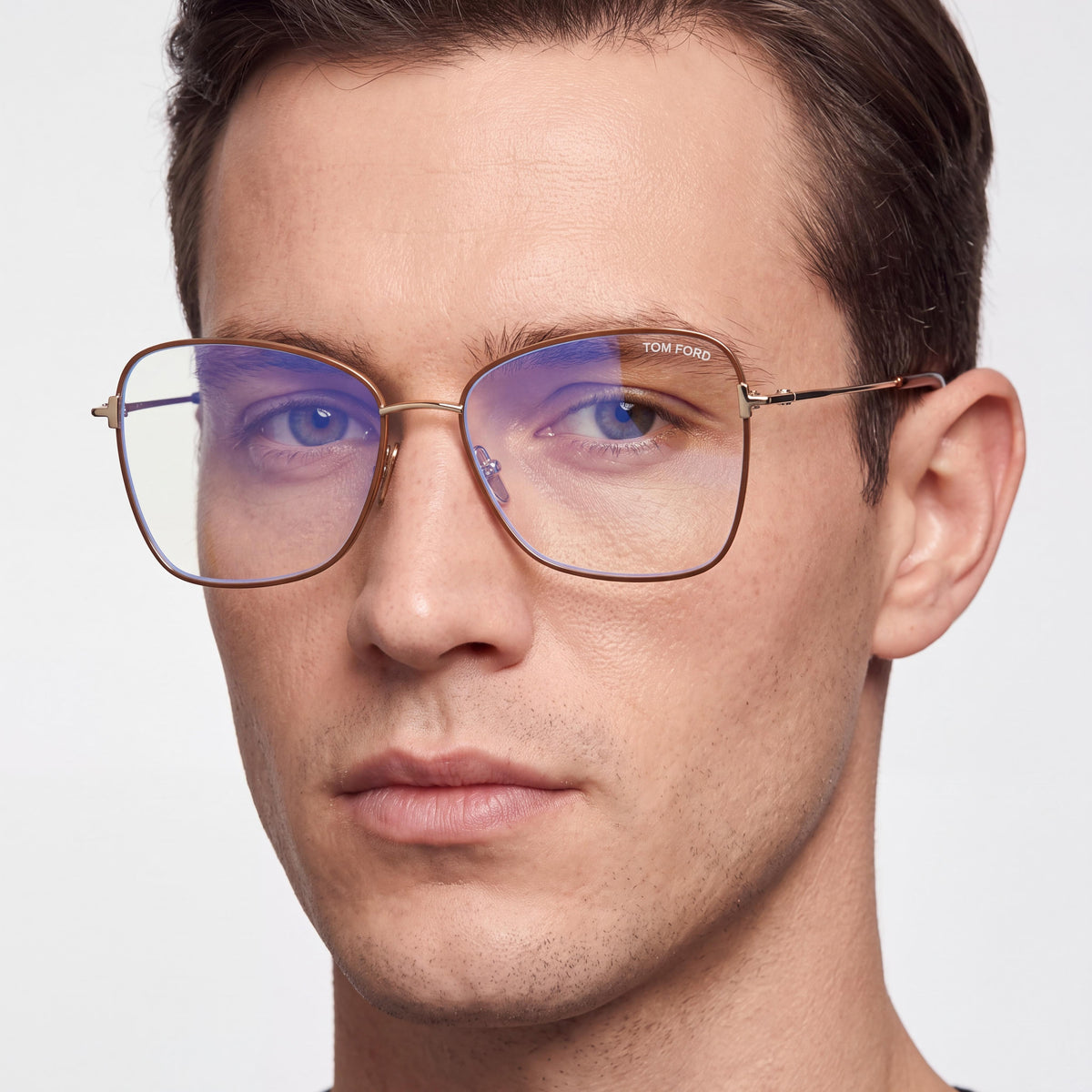 Tom Ford Men's Ft5906-b Blue Filter Metal Eyeglasses Light Brown, Shiny Deep Gold 55mm, Photo 3