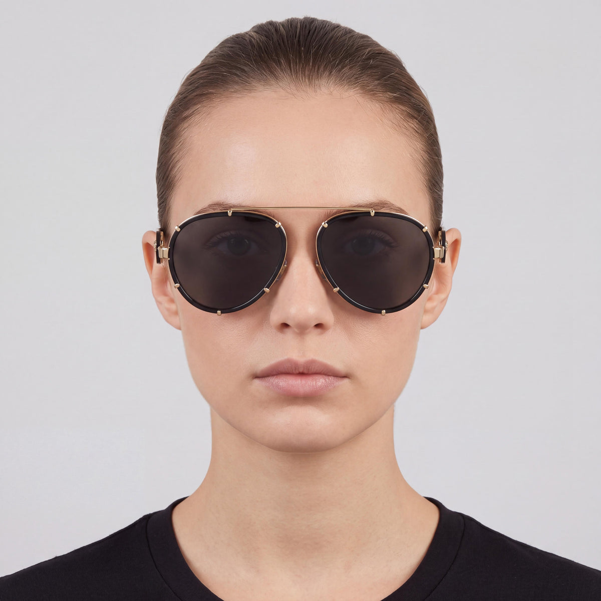 Versace VE 2232 Vintage ICON Women's Black Plastic Rectangular Pilot Dark Grey Lenses 61mm Sunglasses, Photo 5