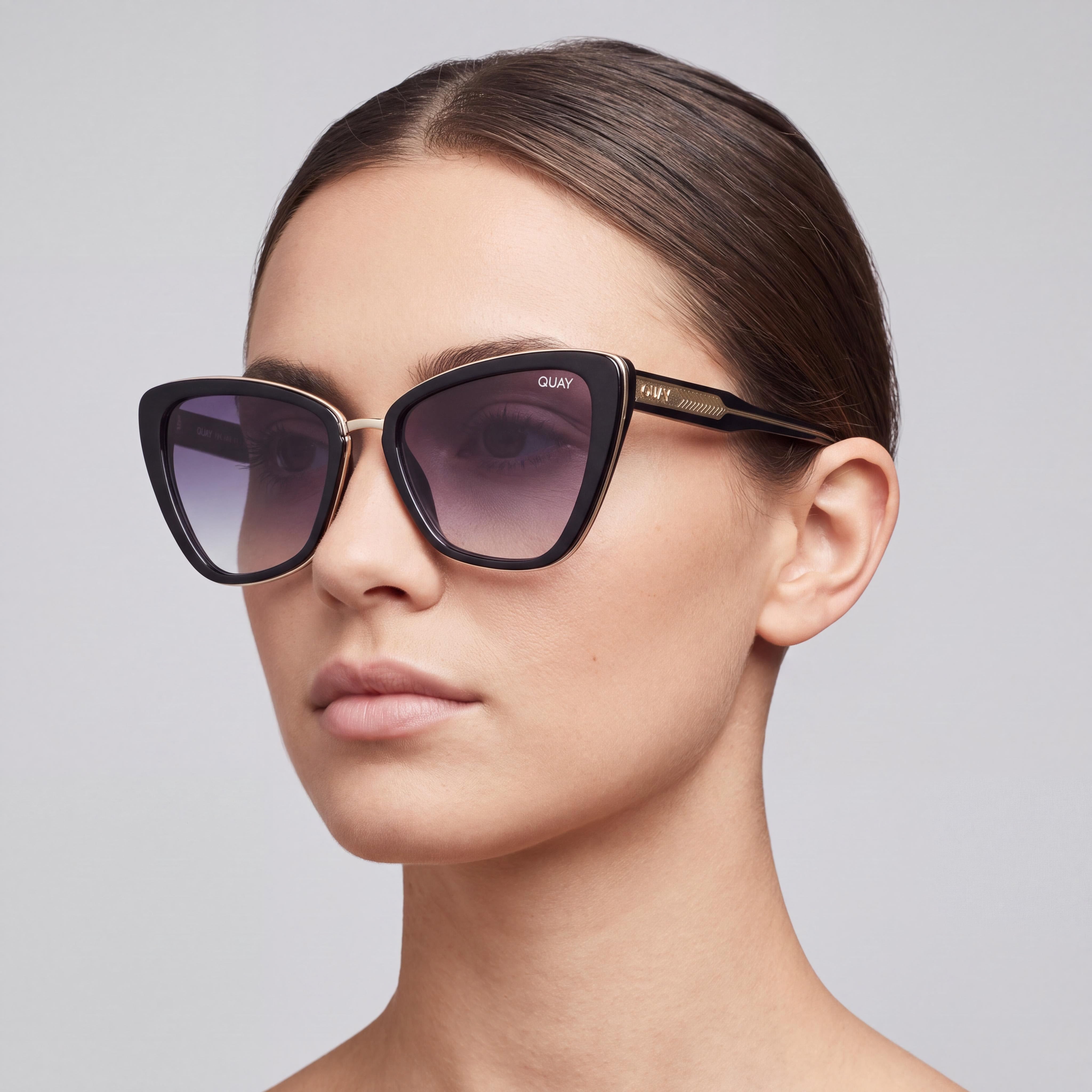 QUAY AUSTRALIA ALL TALK Women's Black Smoke Cat Eye Combination Frame Non-Polarized Sunglasses 153-20-145mm, Photo 5