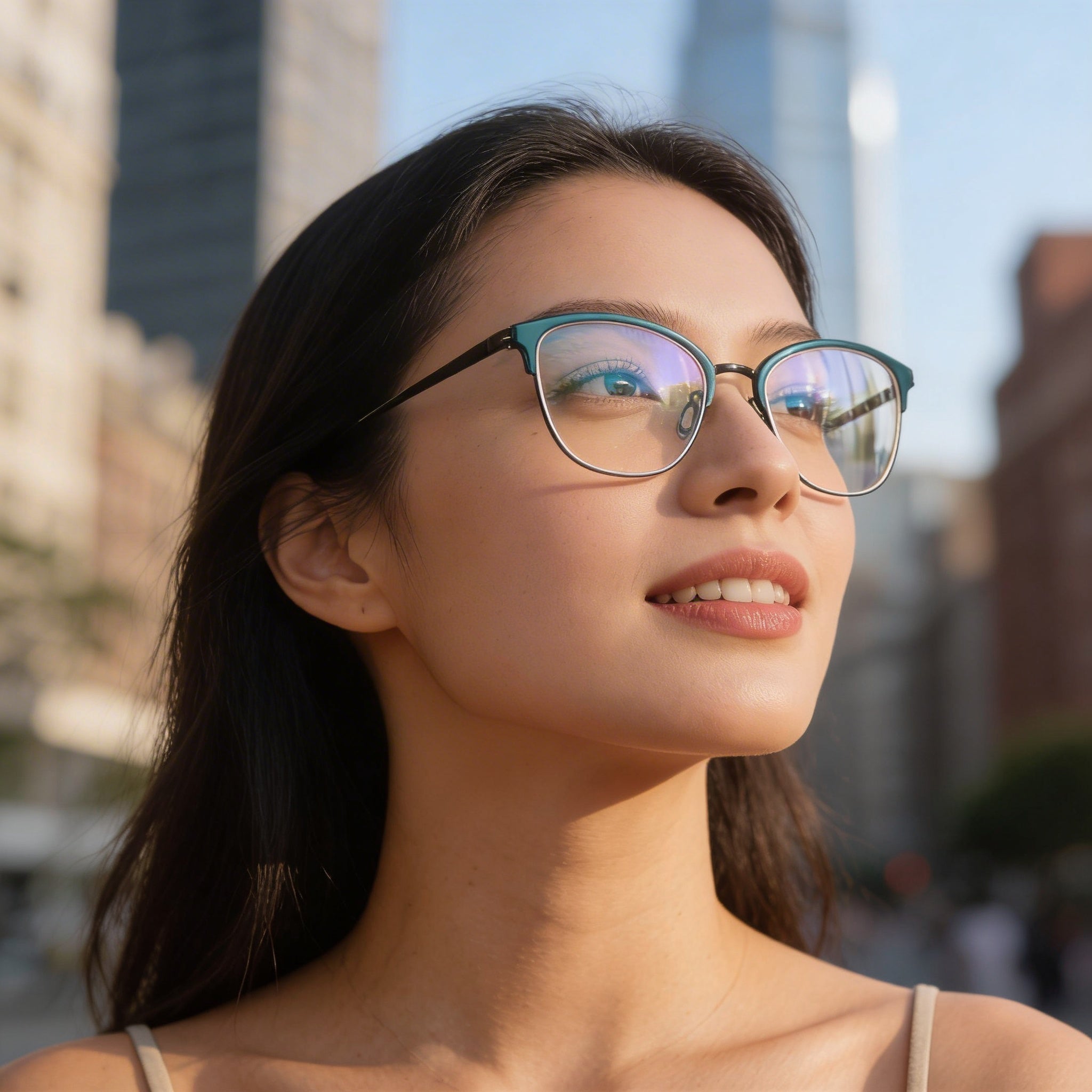 Flexon W3023 Women's Full Frame Eyeglasses, Blue Acetate Frame, Polycarbonate Lenses, Size 52-20-140, Photo 4