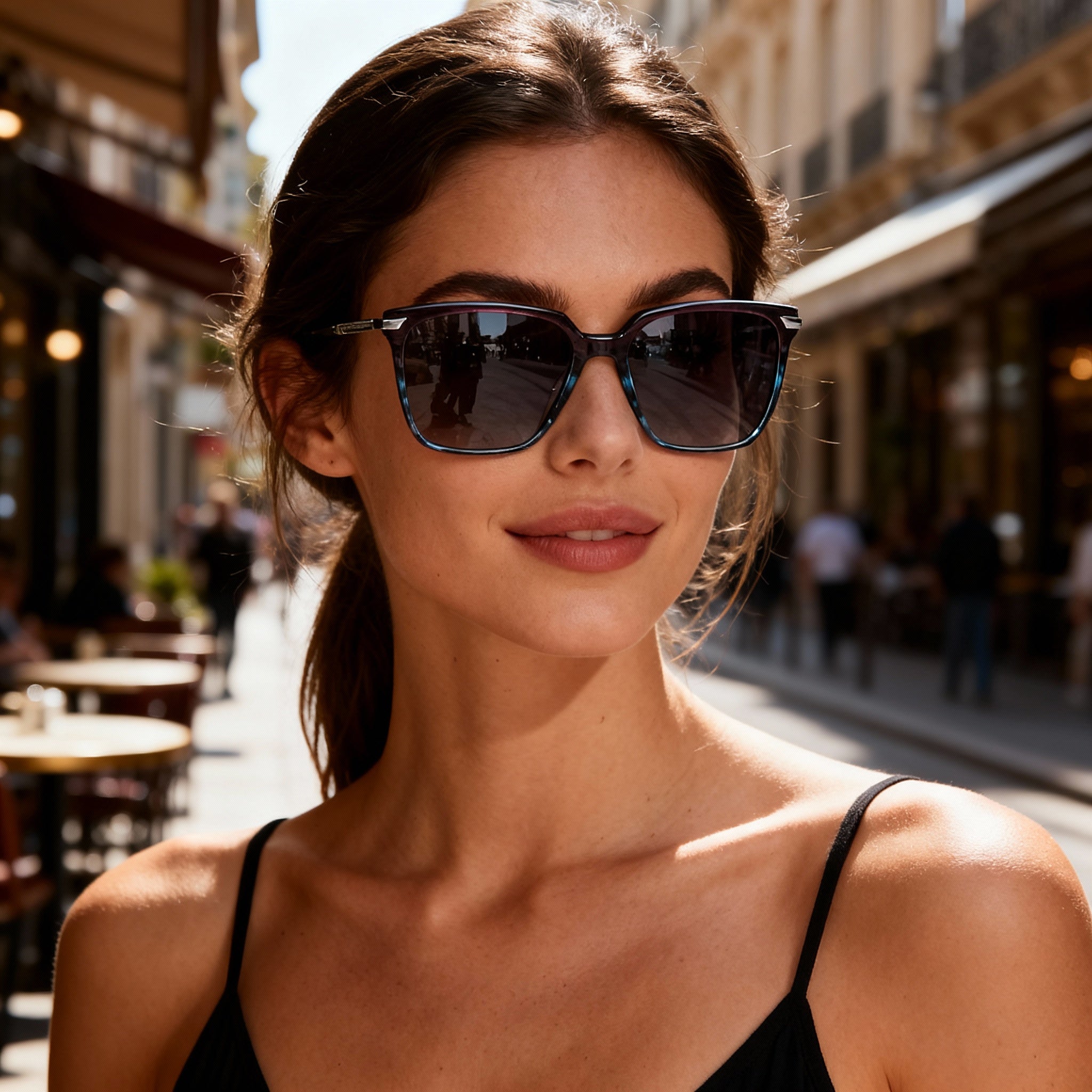 rag & bone Modern Women's Acetate Full Rim Square Sunglasses, Blueviolhorn, Grey Lenses 55-17-140, Photo 6