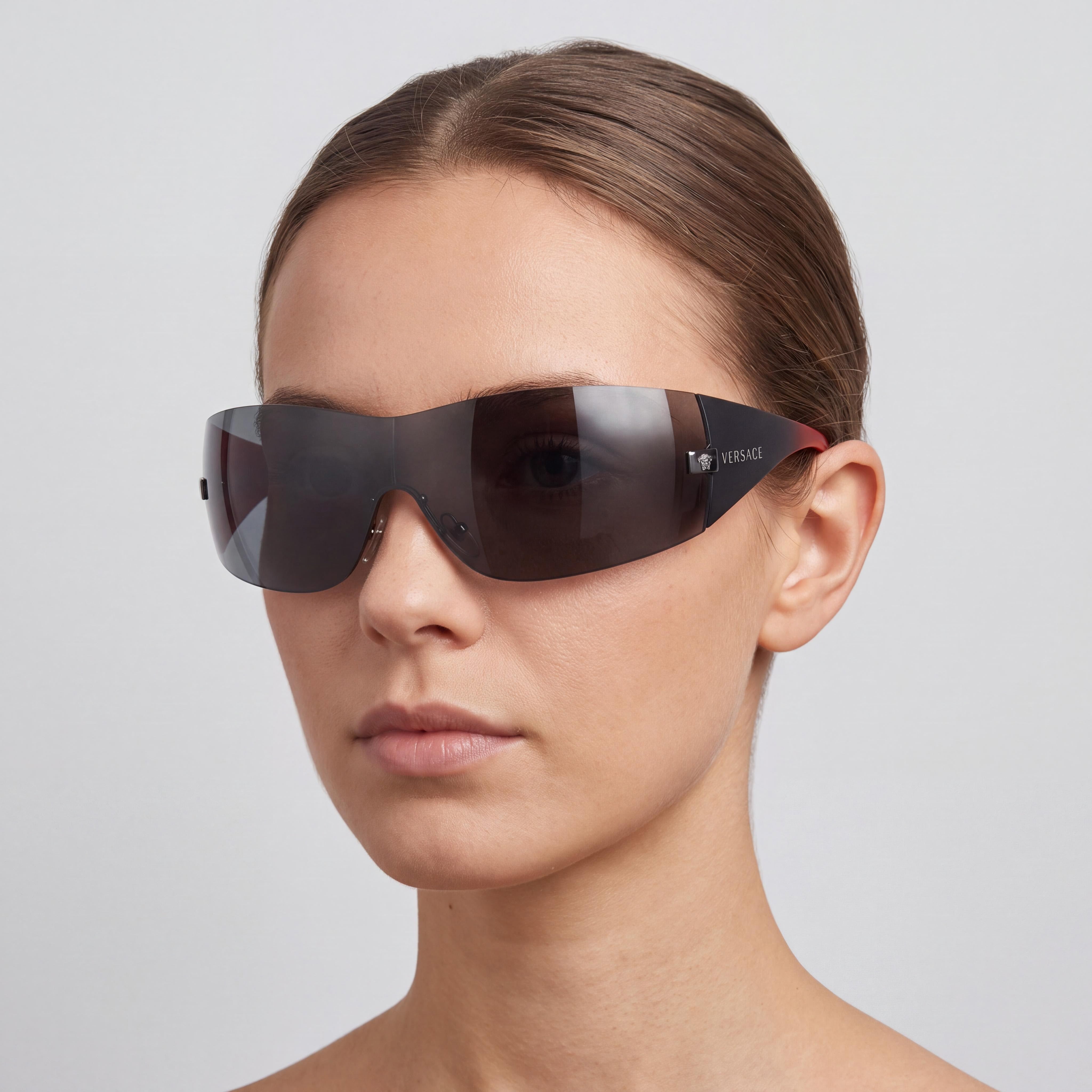 Versace Ve 2054 Unisex Shield Plastic Sunglasses Black Gunmetal Grey 41mm UV Protected Non-Polarized, Photo 4