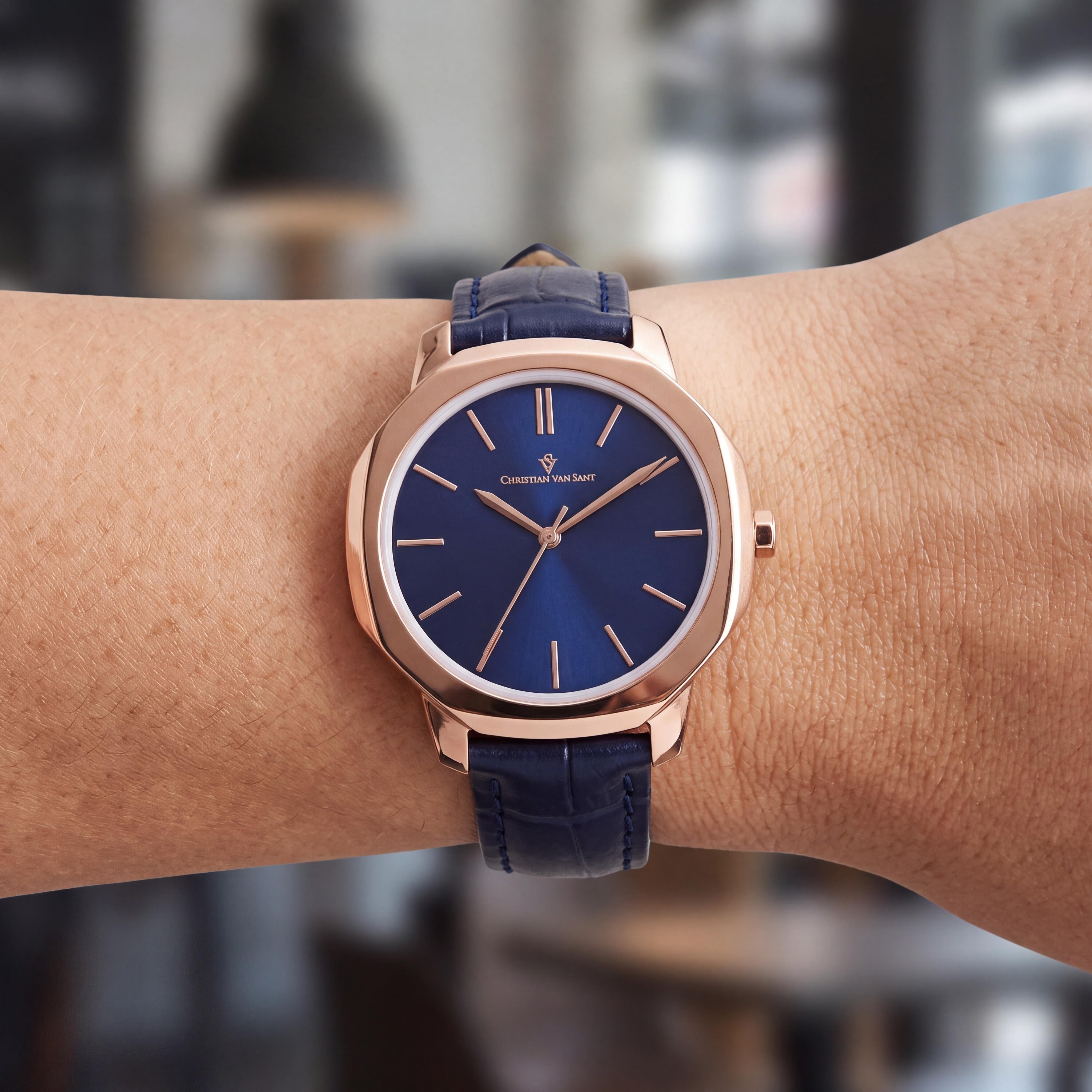Christian Van Sant CV0505 Octave Slim Women's Blue Dial Quartz Movement Stainless Steel Case Leather Strap Watch, Photo 4