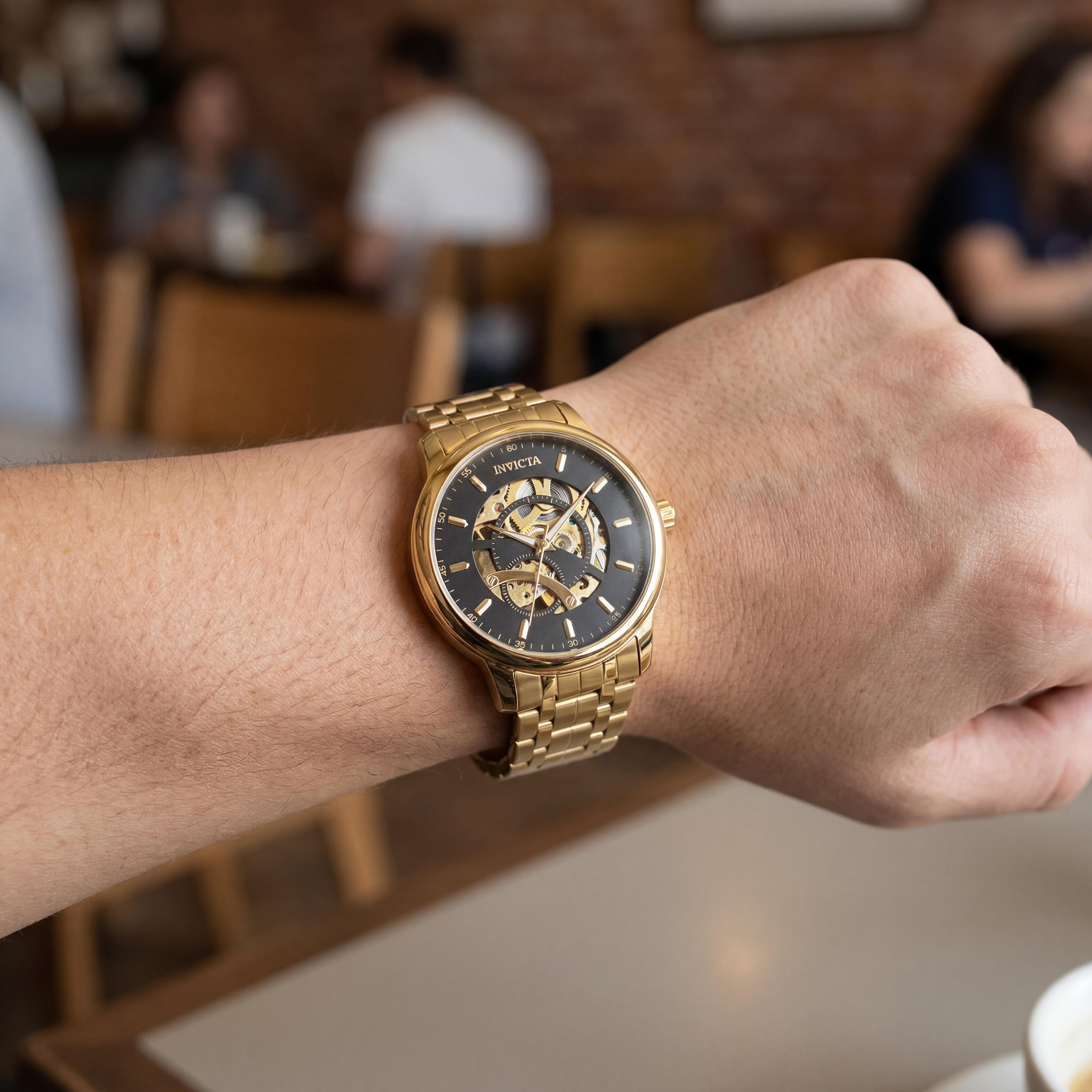 Invicta Objet D Art 69121 Reloj automático unisex de acero inoxidable dorado con esfera negra, 42 mm, Photo 4