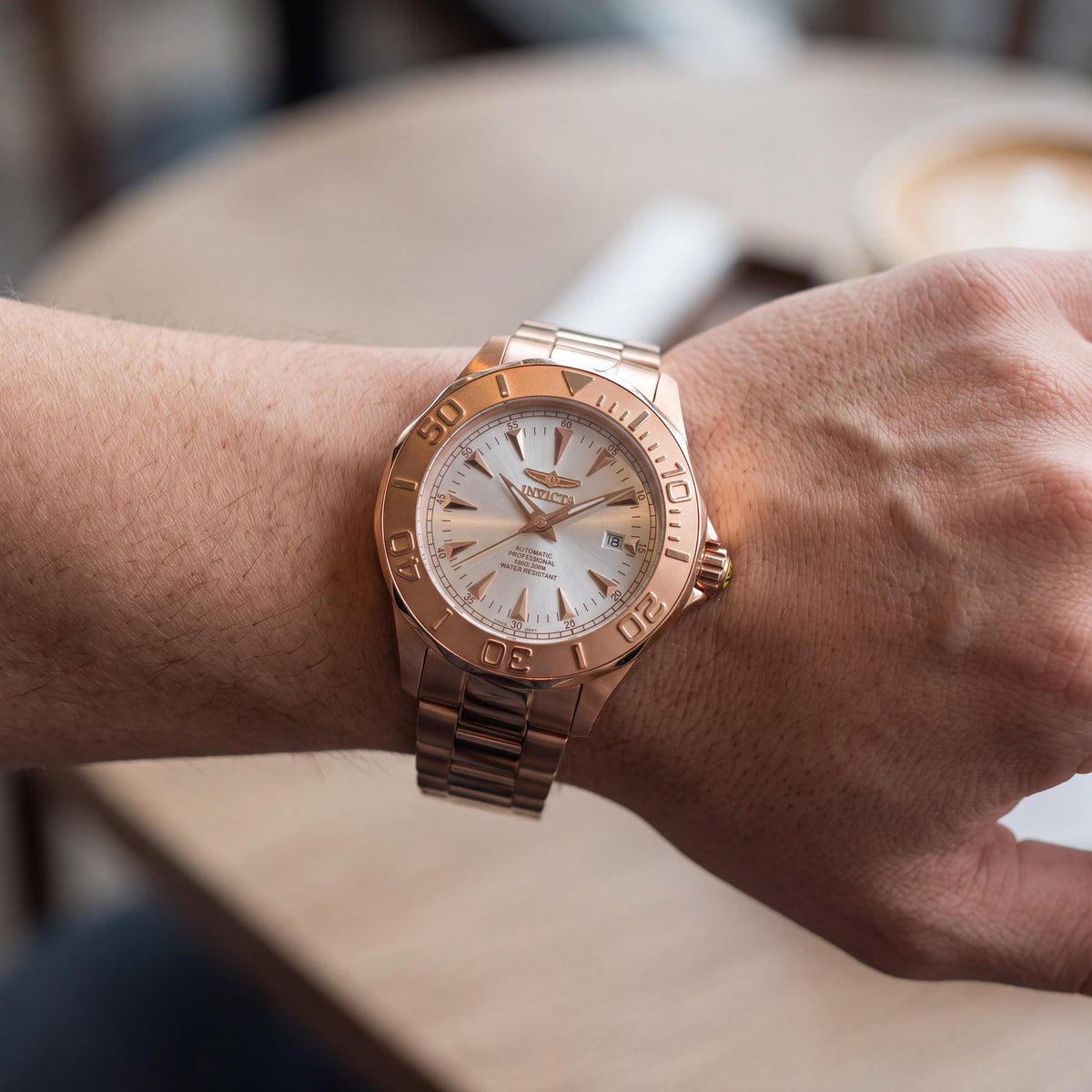 Invicta Signature 7111 Rose-gold Stainless Steel Automatic Unisex Watch with Silver Dial & Glow In The Dark 47mm, Photo 4