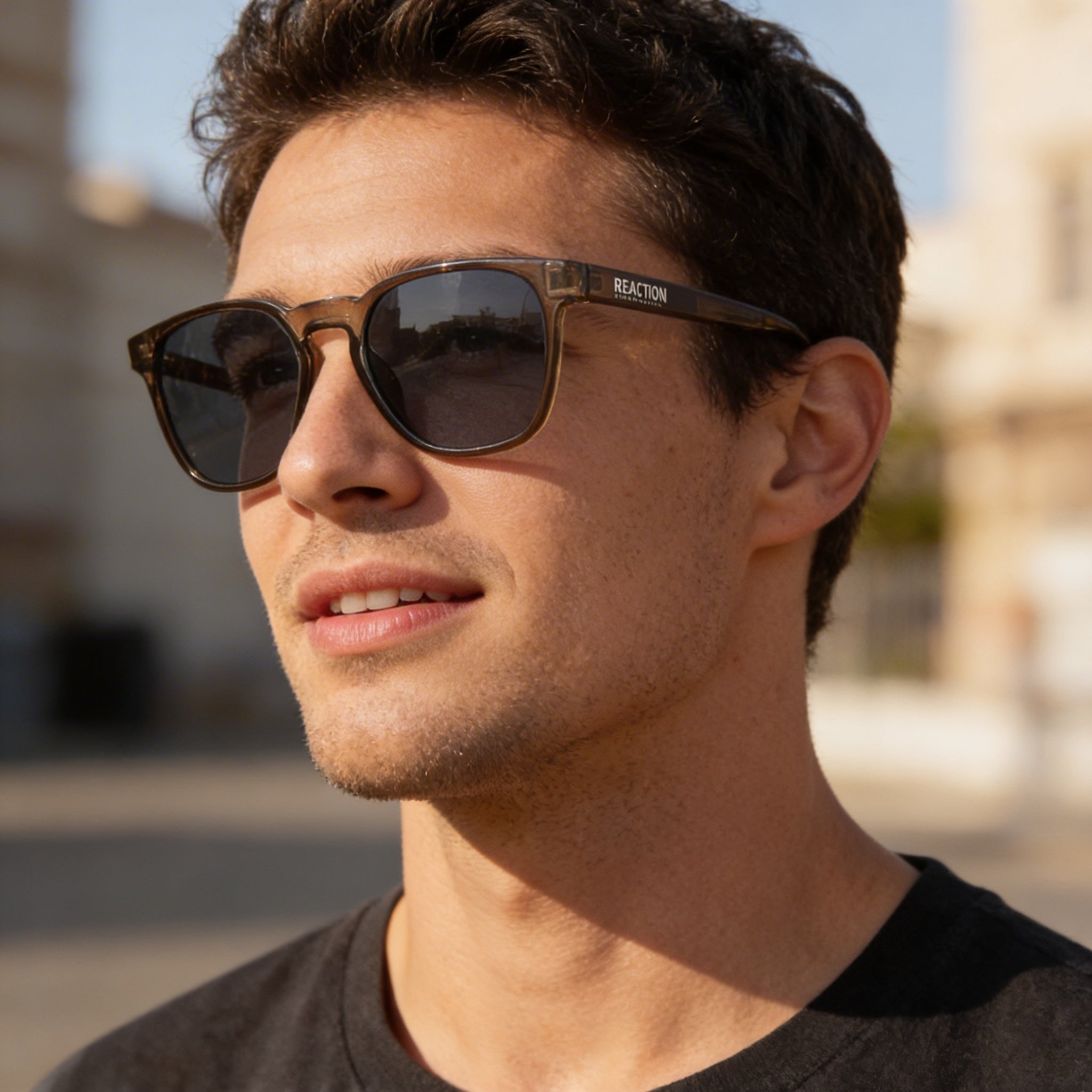 Kenneth Cole KC1414 Men's Grey Plastic Frame Sunglasses with Blue Non-Polarized Lenses, 54mm Lens Width, Photo 4