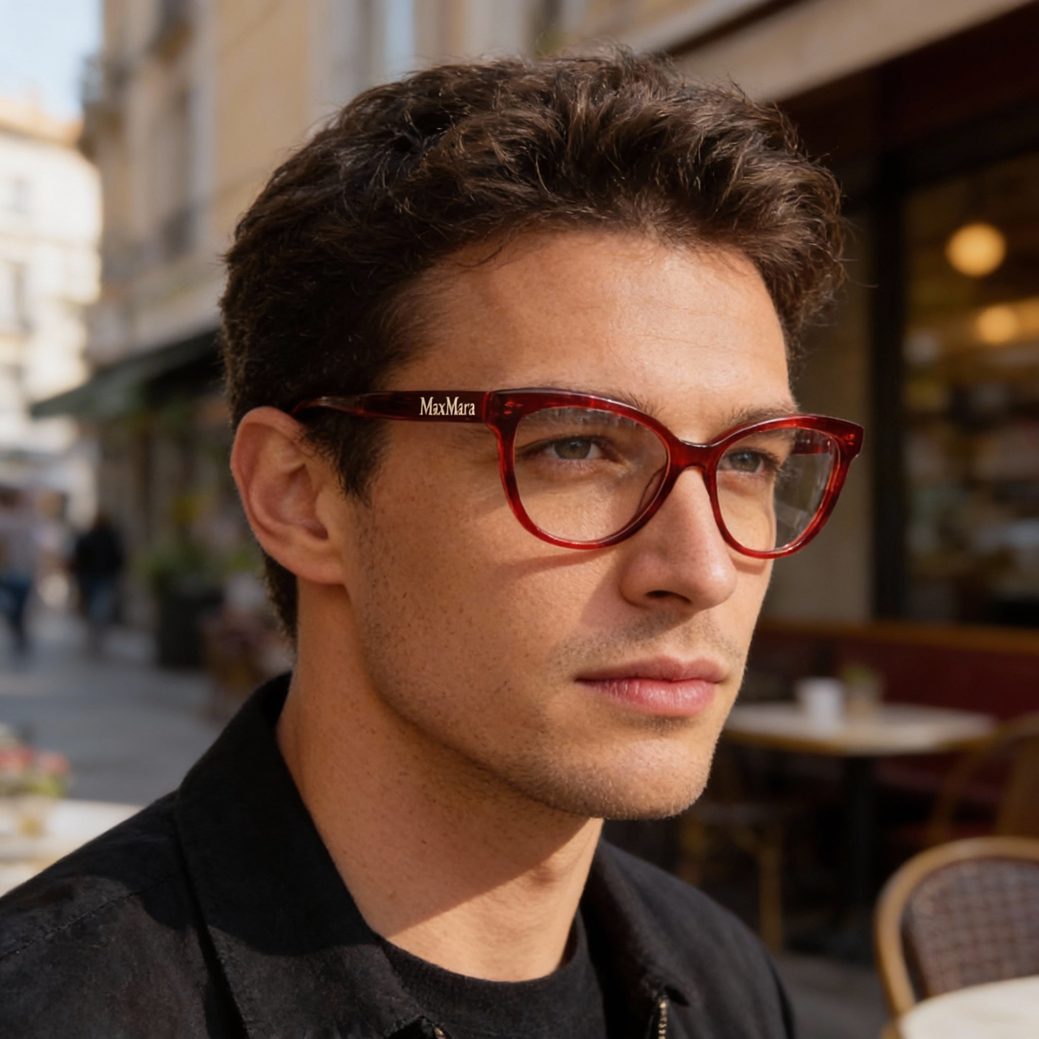 MaxMara MM5093 Men's Modern Style Red Plastic Frame Eyeglasses with Clear Plastic Lenses 54-15-140mm, Photo 6