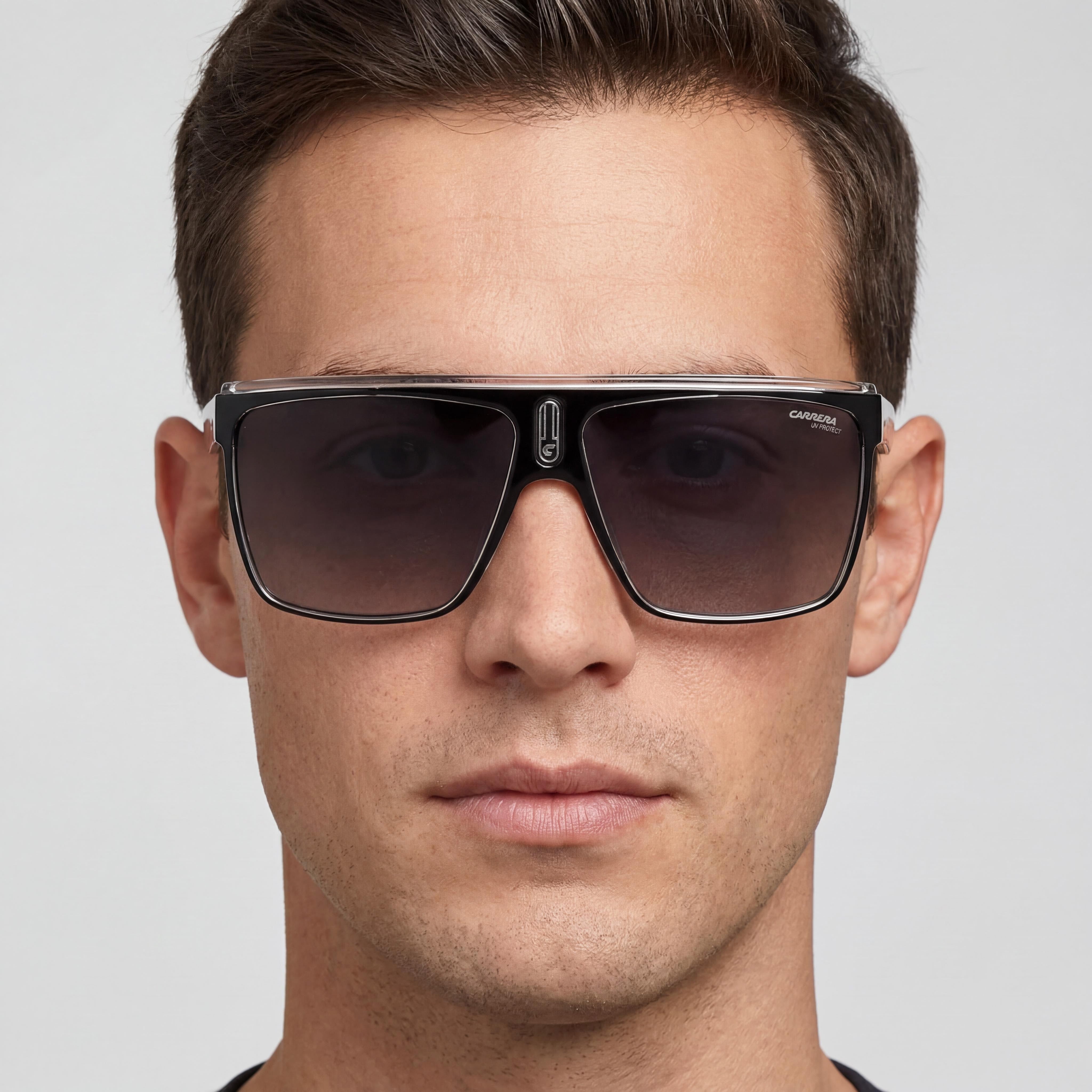 Carrera 22/N Unisex Black White Grey Shaded Polyamide Wraparound UV Protection Sunglasses 63mm, Photo 5