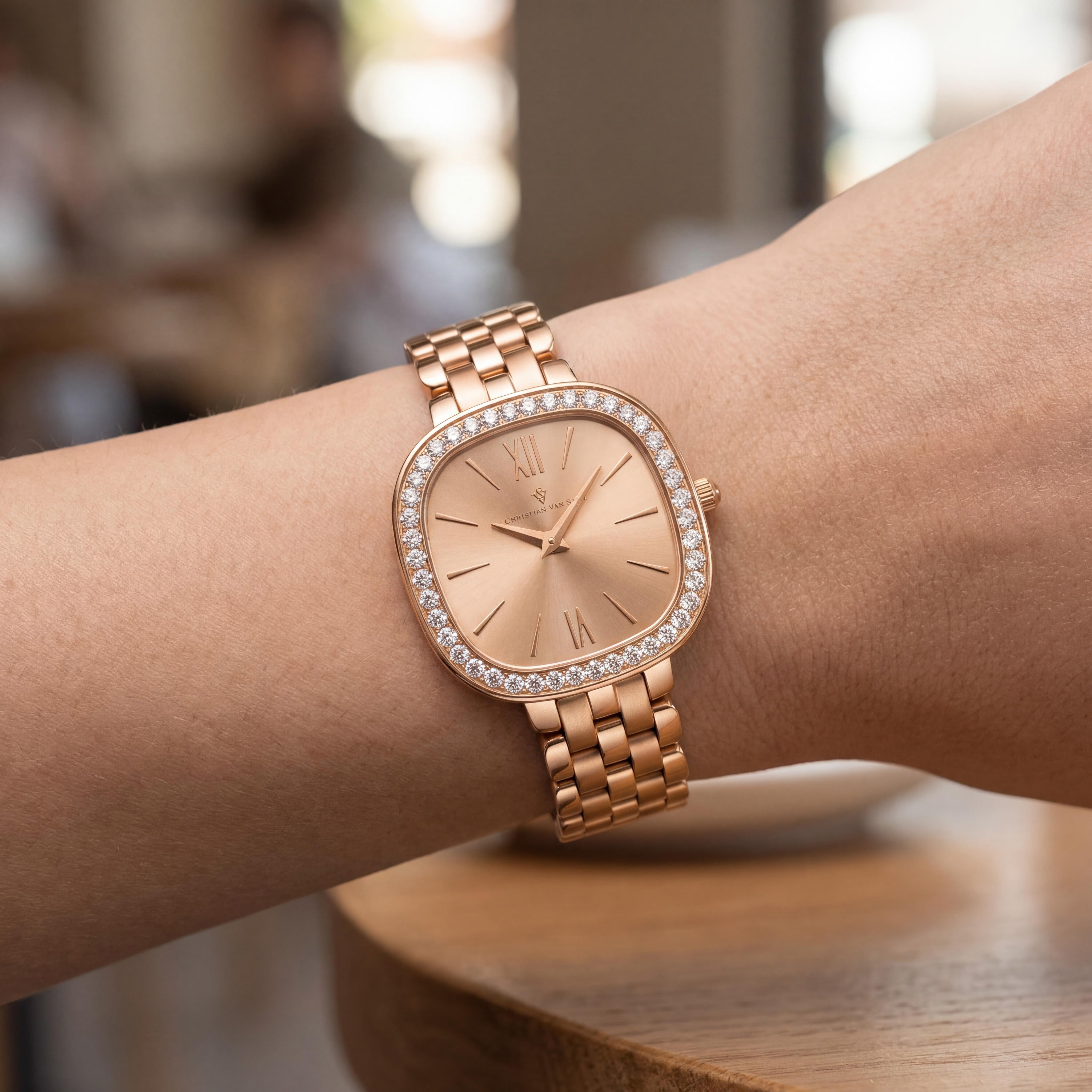 Christian Van Sant CV1268 Women's Rose Gold Tone Stainless Steel Case, Bracelet, and Dial Quartz Watch, Photo 4