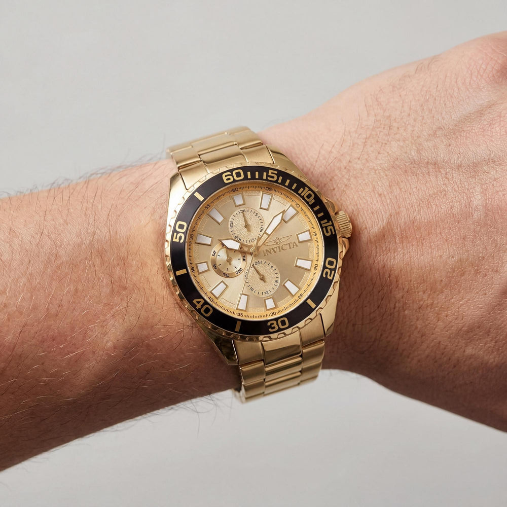 Reloj Invicta Pro Diver 47577 unisex con cronógrafo de acero inoxidable en tono dorado y pulsera de cuarzo de 46 mm