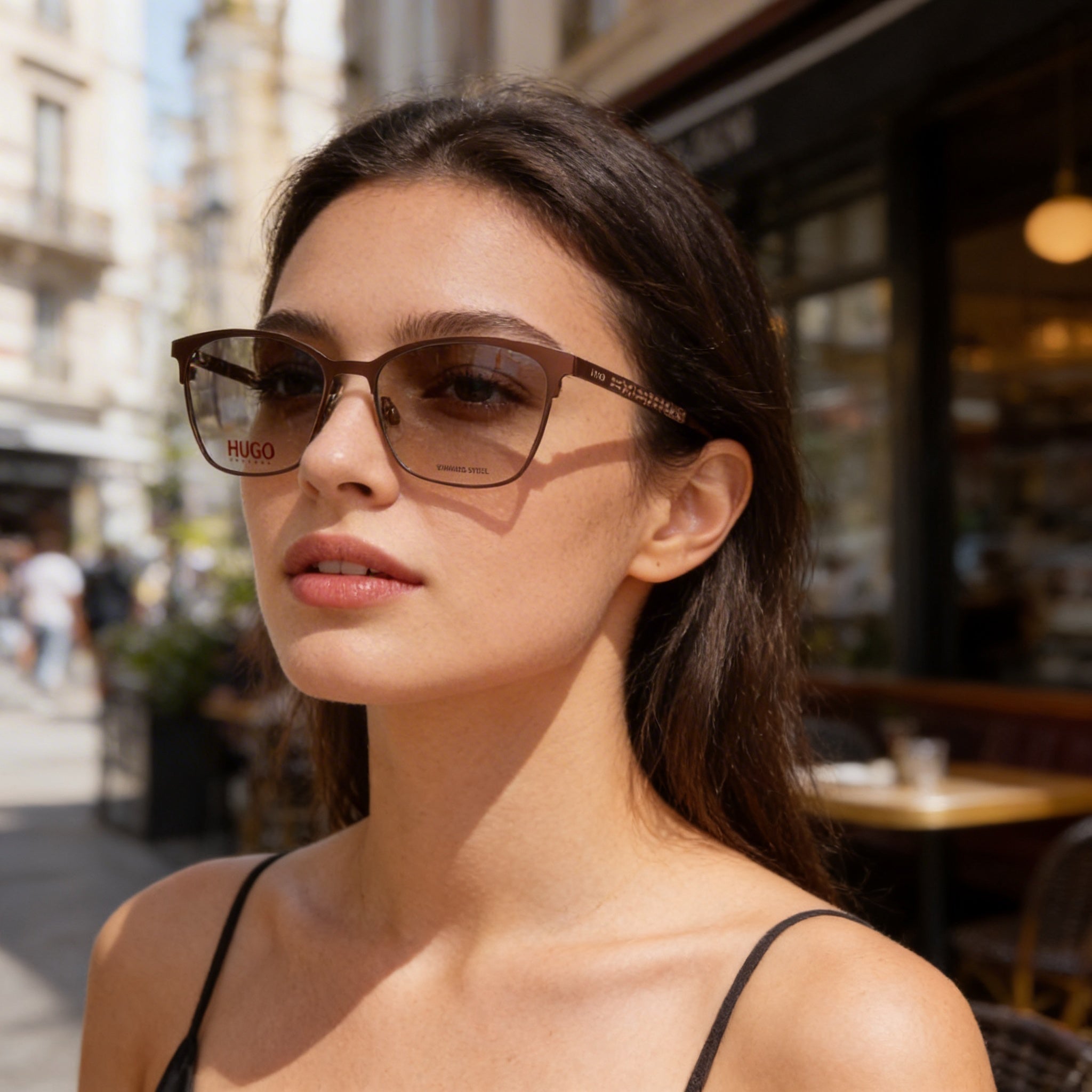 Gafas Hugo Boss de mujer efecto ojo de gato de acero aleado marrón mate, ancho de lente 54 mm, ancho de puente 16 mm, largo de patilla 145 mm, Photo 4